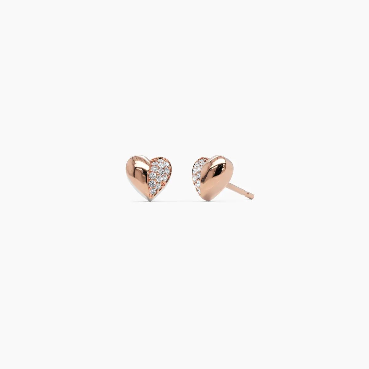 Diamond Puffy Heart Stud Earrings - Narcissus