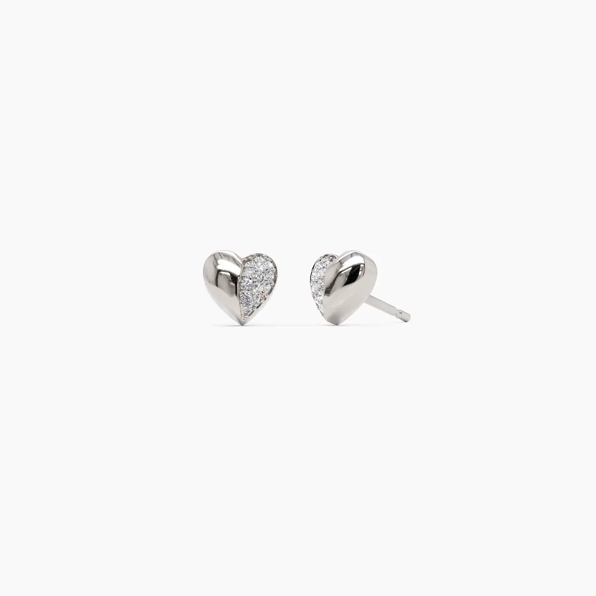 Diamond Puffy Heart Stud Earrings - Narcissus