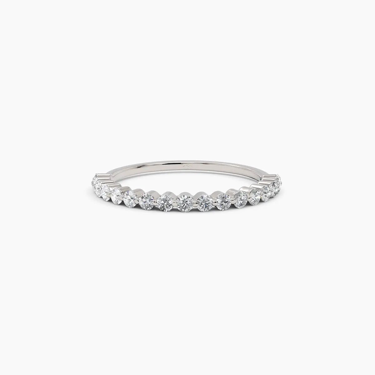 white gold diamond eternity band in 14k white gold, designed with a sleek band and radiant diamonds that shine from every angle