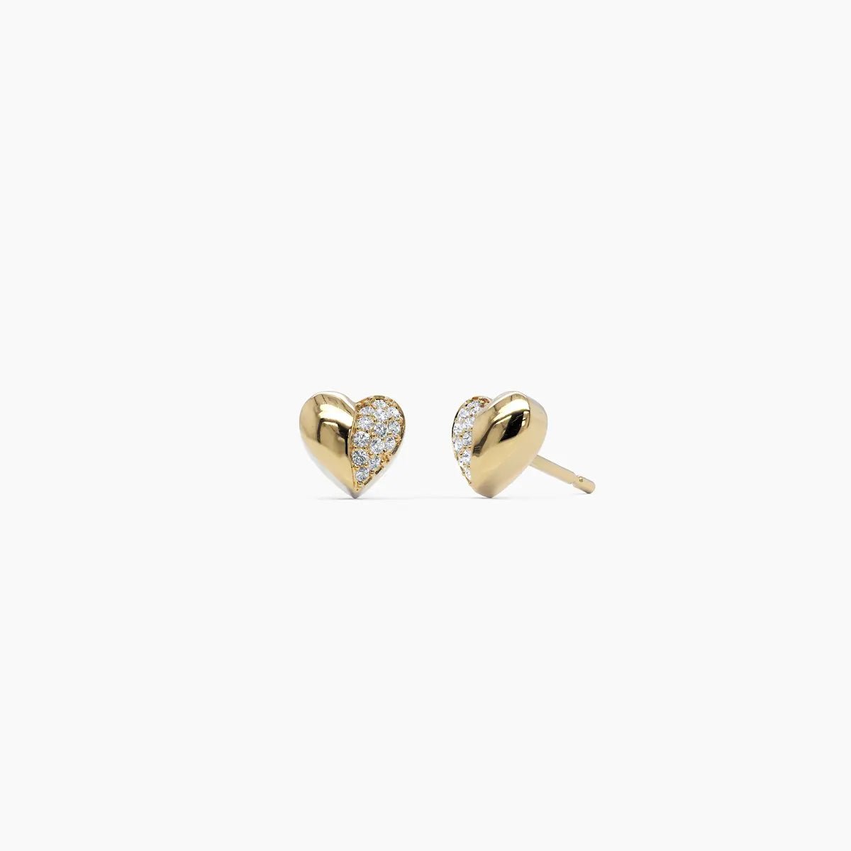 Diamond Puffy Heart Stud Earrings - Narcissus
