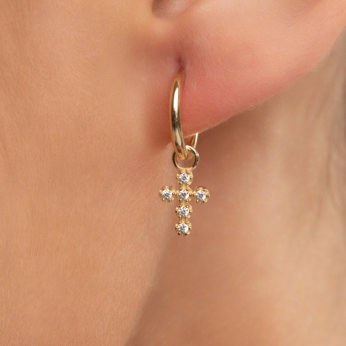 Diamond Cross Hoop Earrings - Narcissus