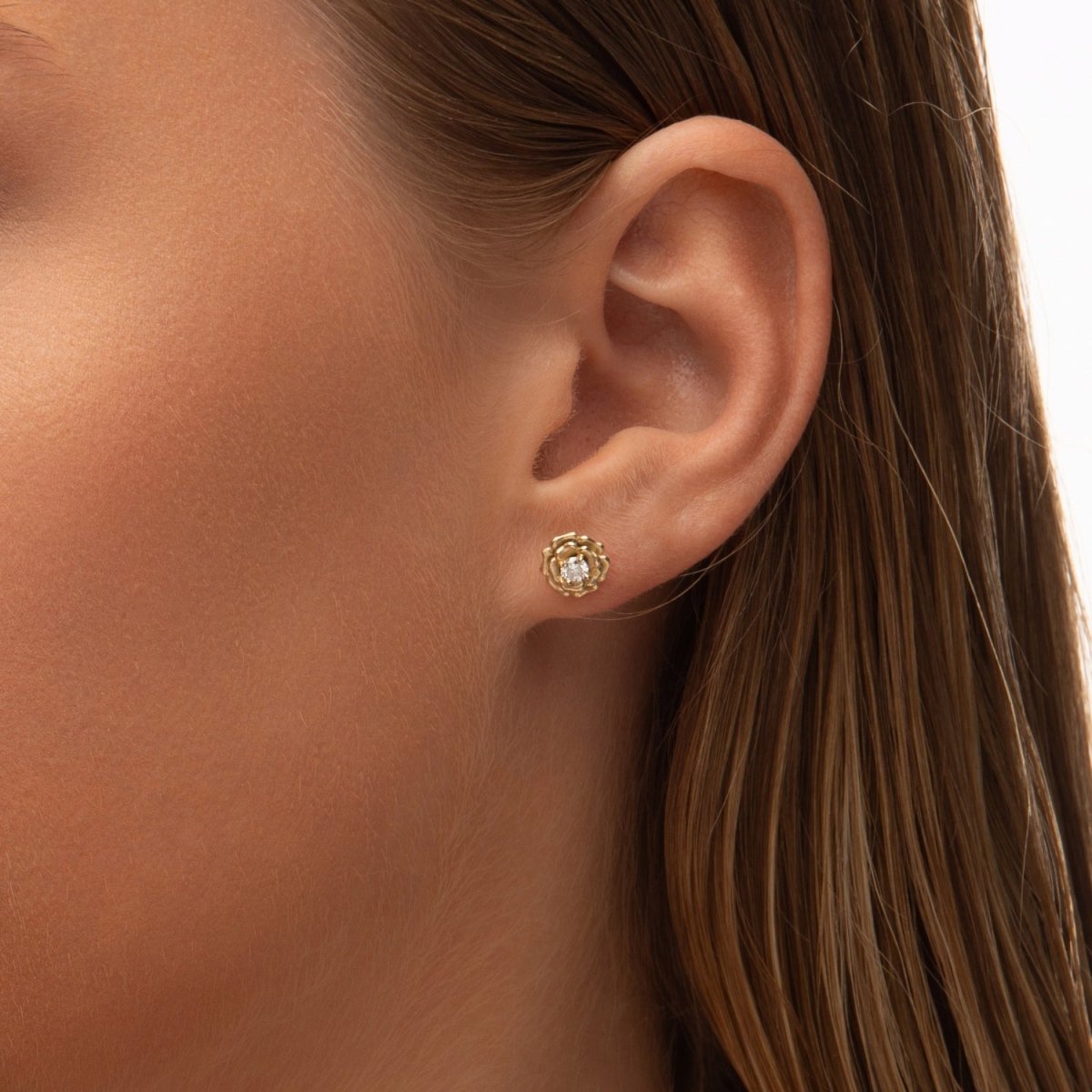 Rose Stud Diamond Earrings - Narcissus