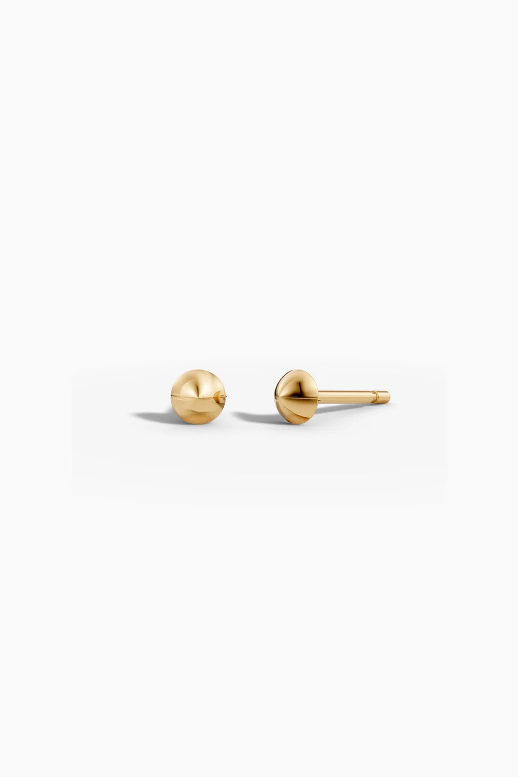 A pair of 14k yellow gold sphere-shaped stud earrings shown on a white background.