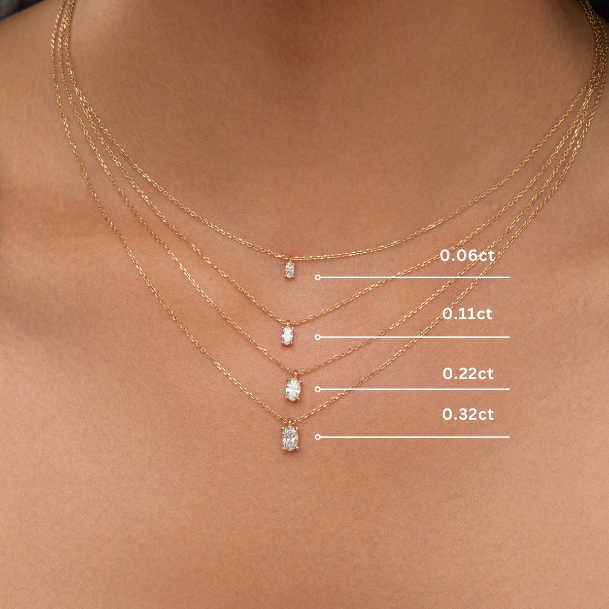 Oval Solitaire Diamond Pendant Necklace - Narcissus