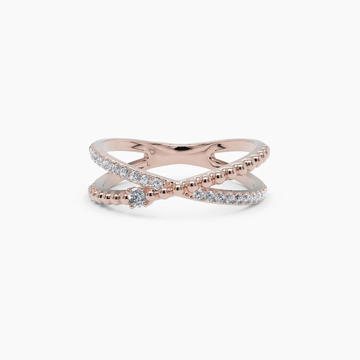 Diamond X Beaded Band - Rose Gold