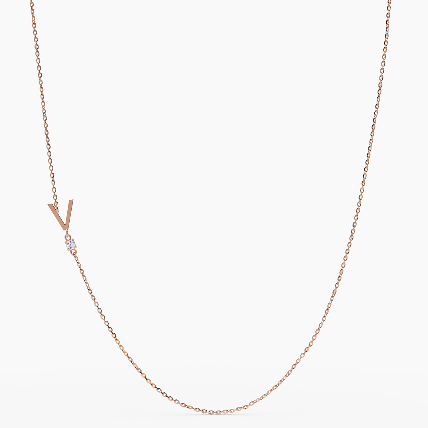 Seitliche Halskette mit dem Buchstaben „V“ und Diamant