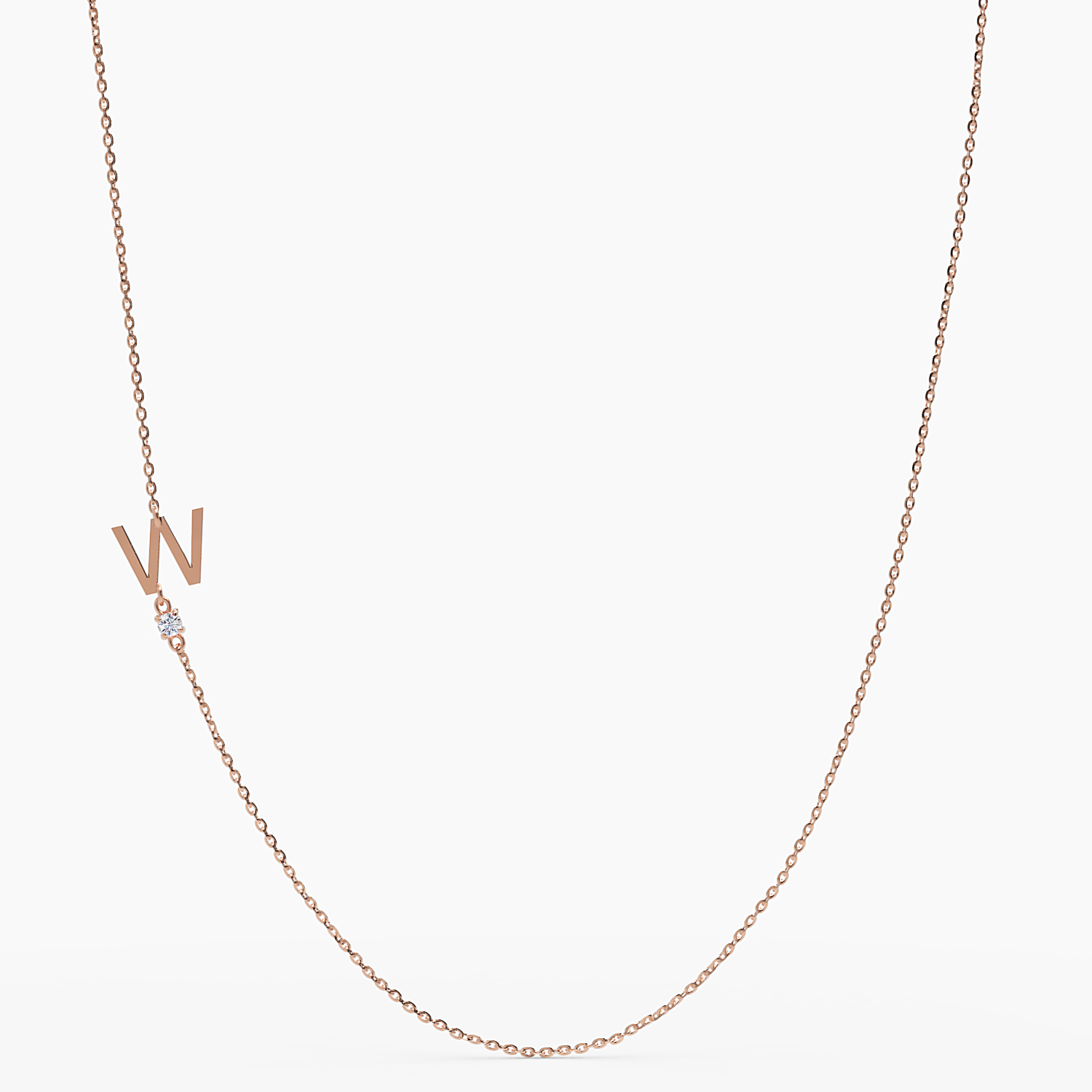 Seitliche Halskette mit dem Buchstaben „W“ und Diamant