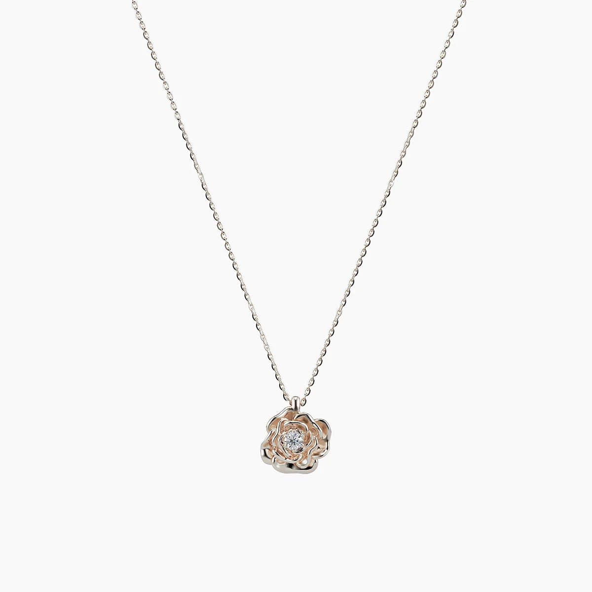 Diamond Rose Necklace in Rose Gold - Narcissus
