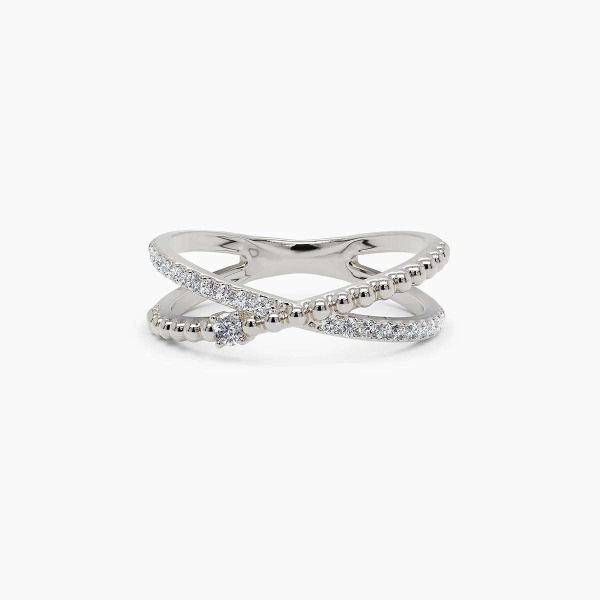 Diamond X Beaded Band - White Gold