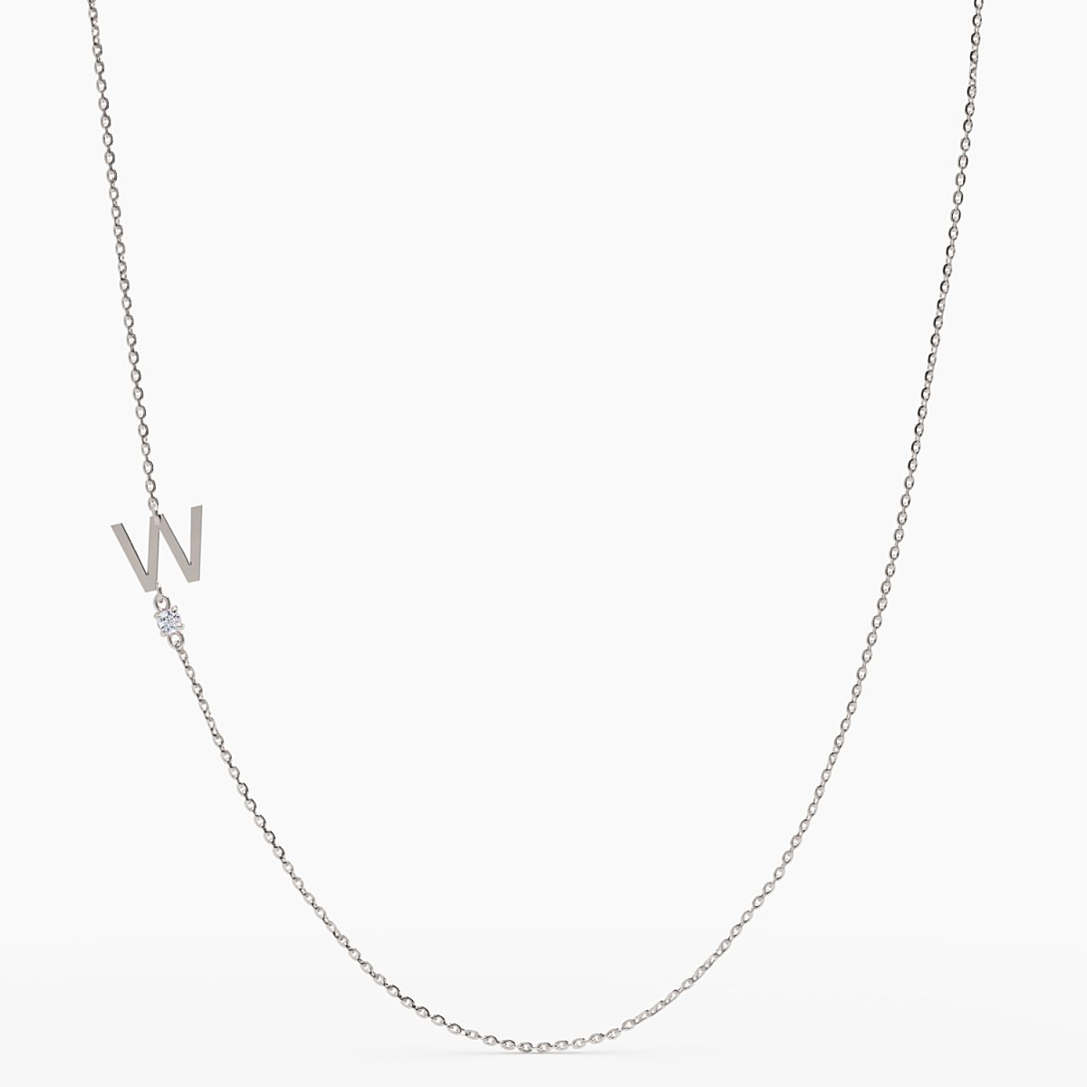 Sideways Initial W Necklace with Diamond - Narcissus
