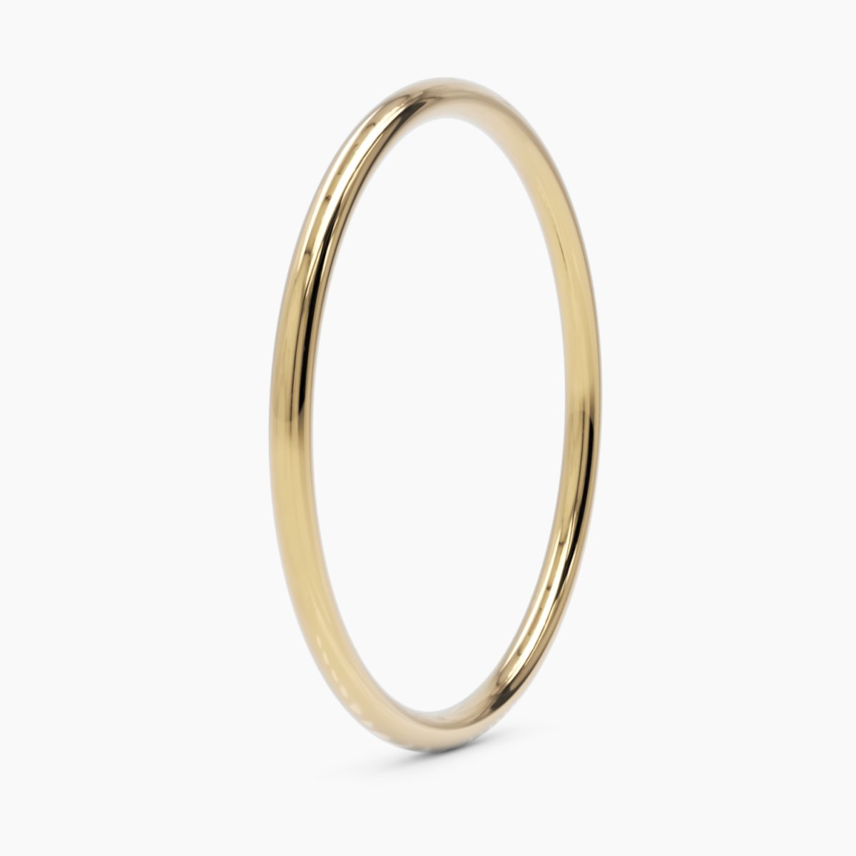 14k yellow gold thin band displayed vertically, showcasing its smooth and polished design. A refined and timeless jewelry essential.