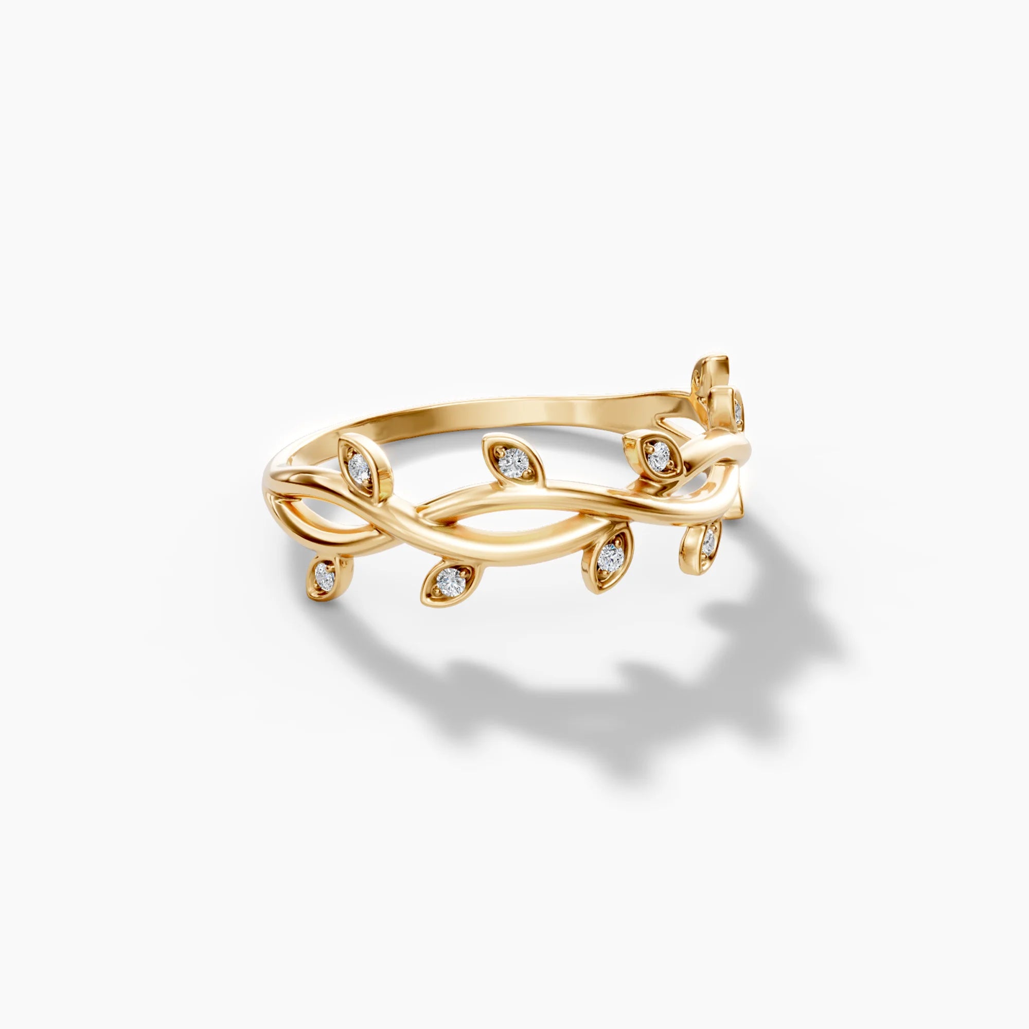 14k Yellow Gold Diamond Leaves Ring - ENEA