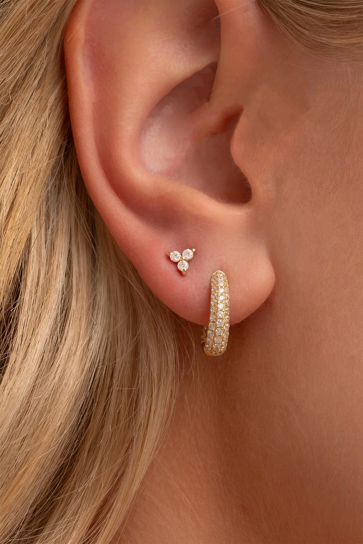 Trio Stud Earrings - White Gold
