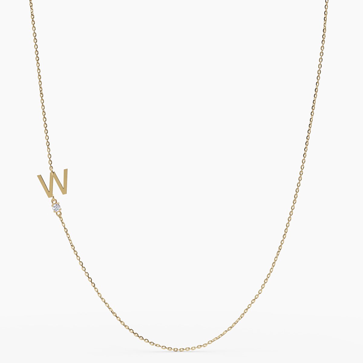 Sideways Initial W Necklace with Diamond - Narcissus