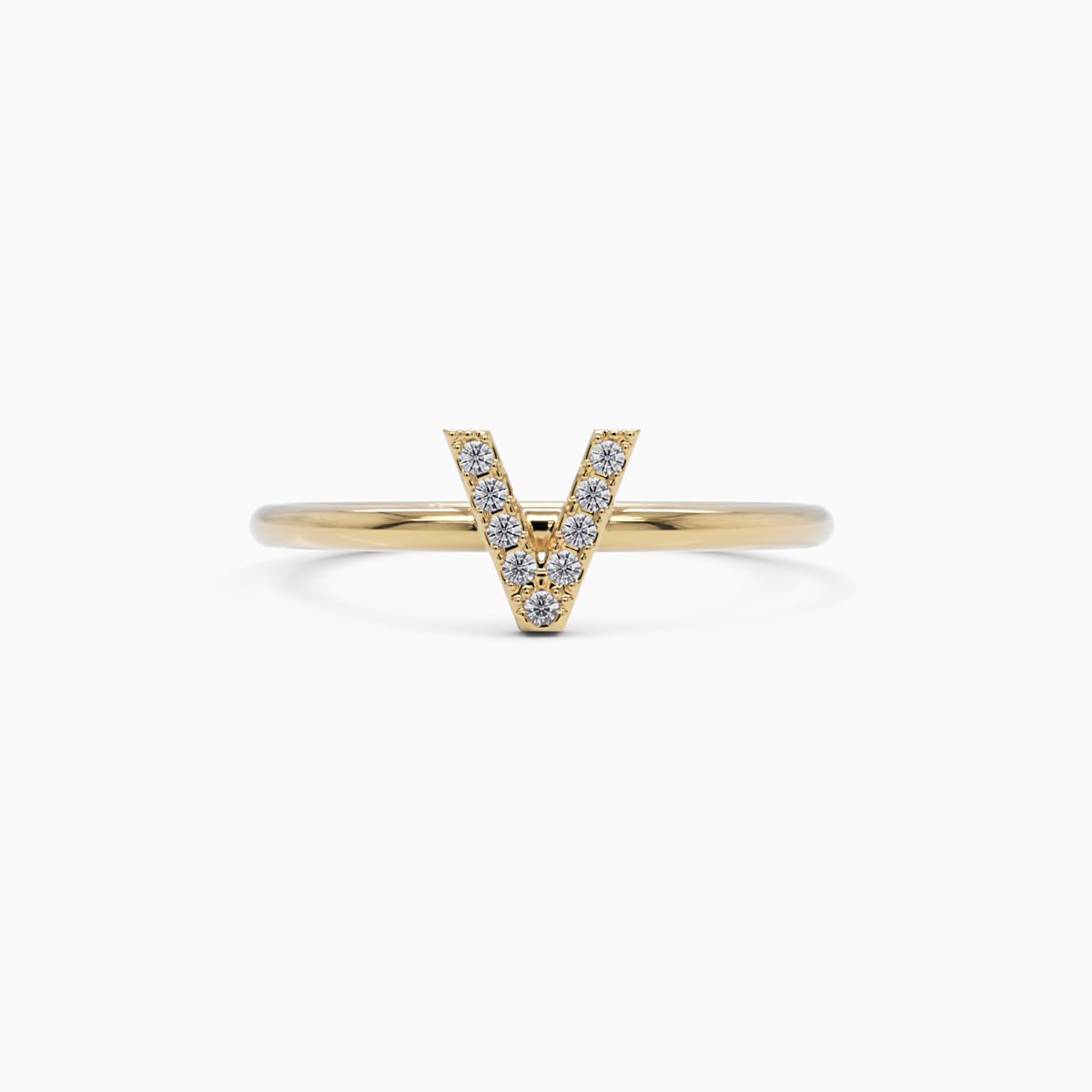 Diamond Initial V Ring - Narcissus
