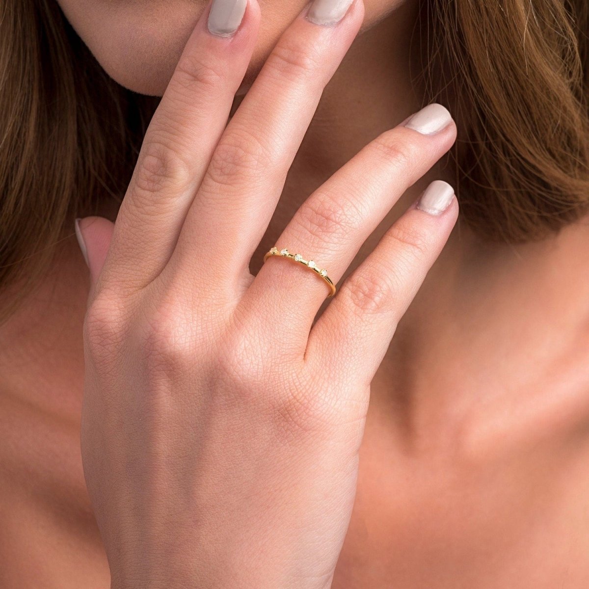 Five Diamond Flower Band Ring - Narcissus