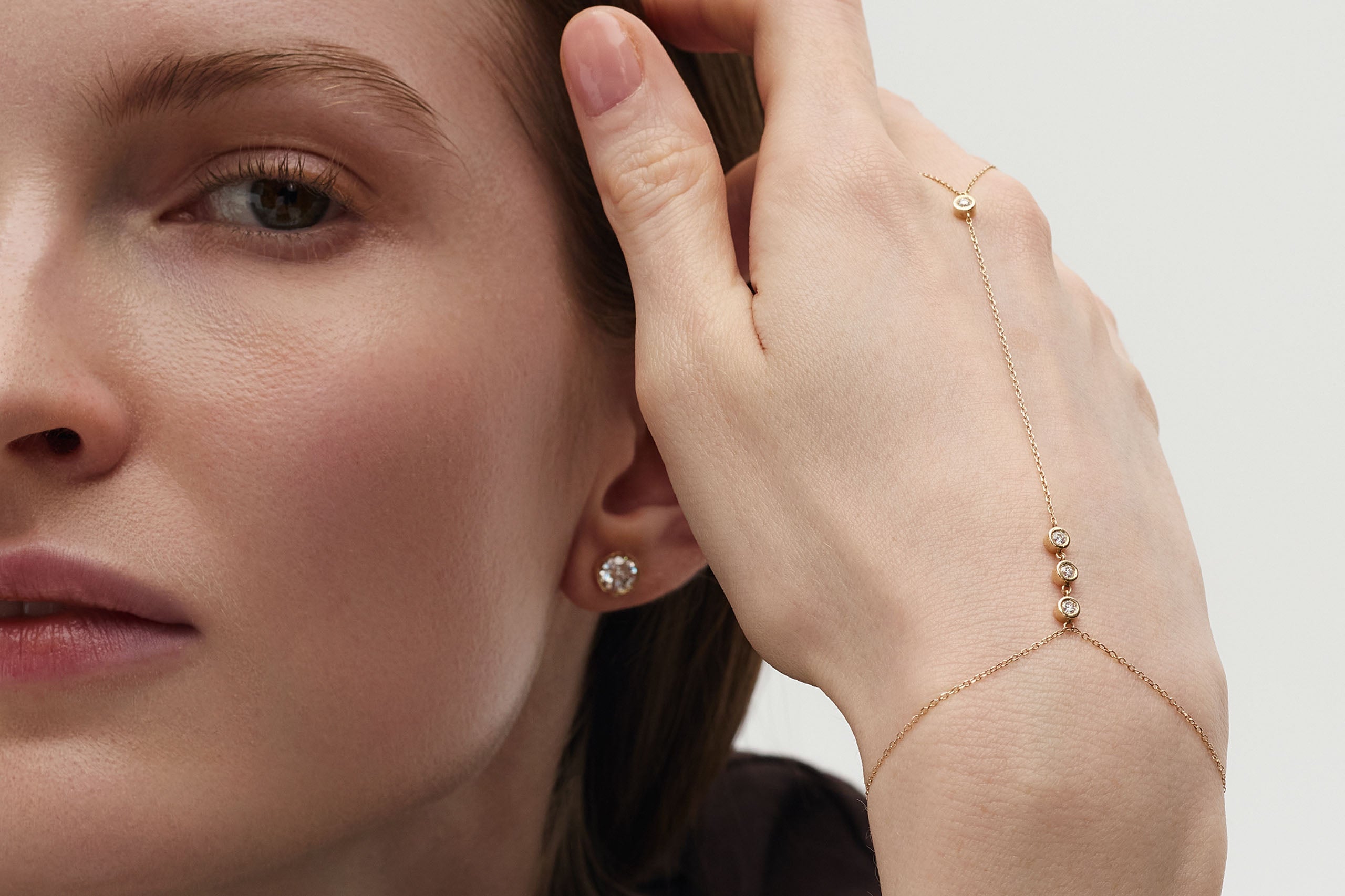 Solid 14k gold hand chain bracelets handcrafted in Athens by ENEA Studio