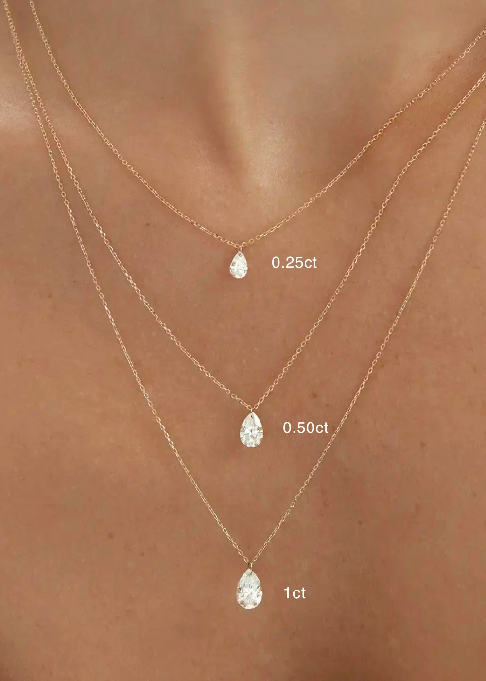 14k yellow gold dainty pear nude diamond solitaire necklace by ENEA Studio