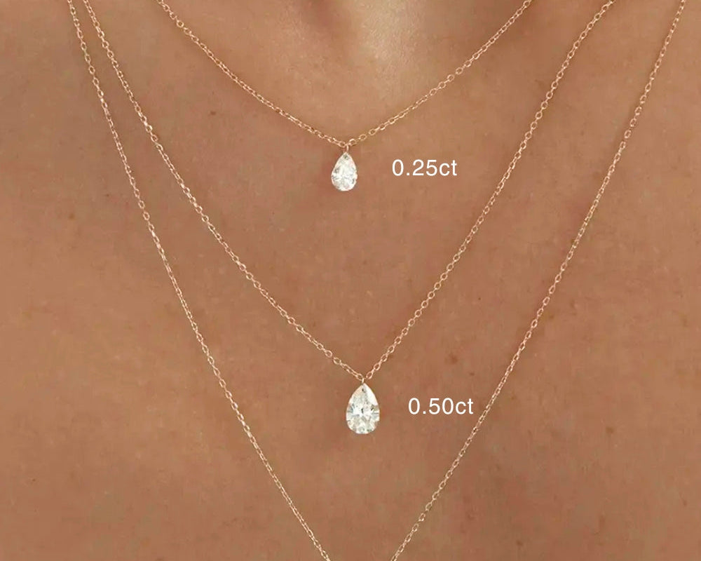 14k yellow gold dainty pear nude diamond solitaire necklace by ENEA Studio