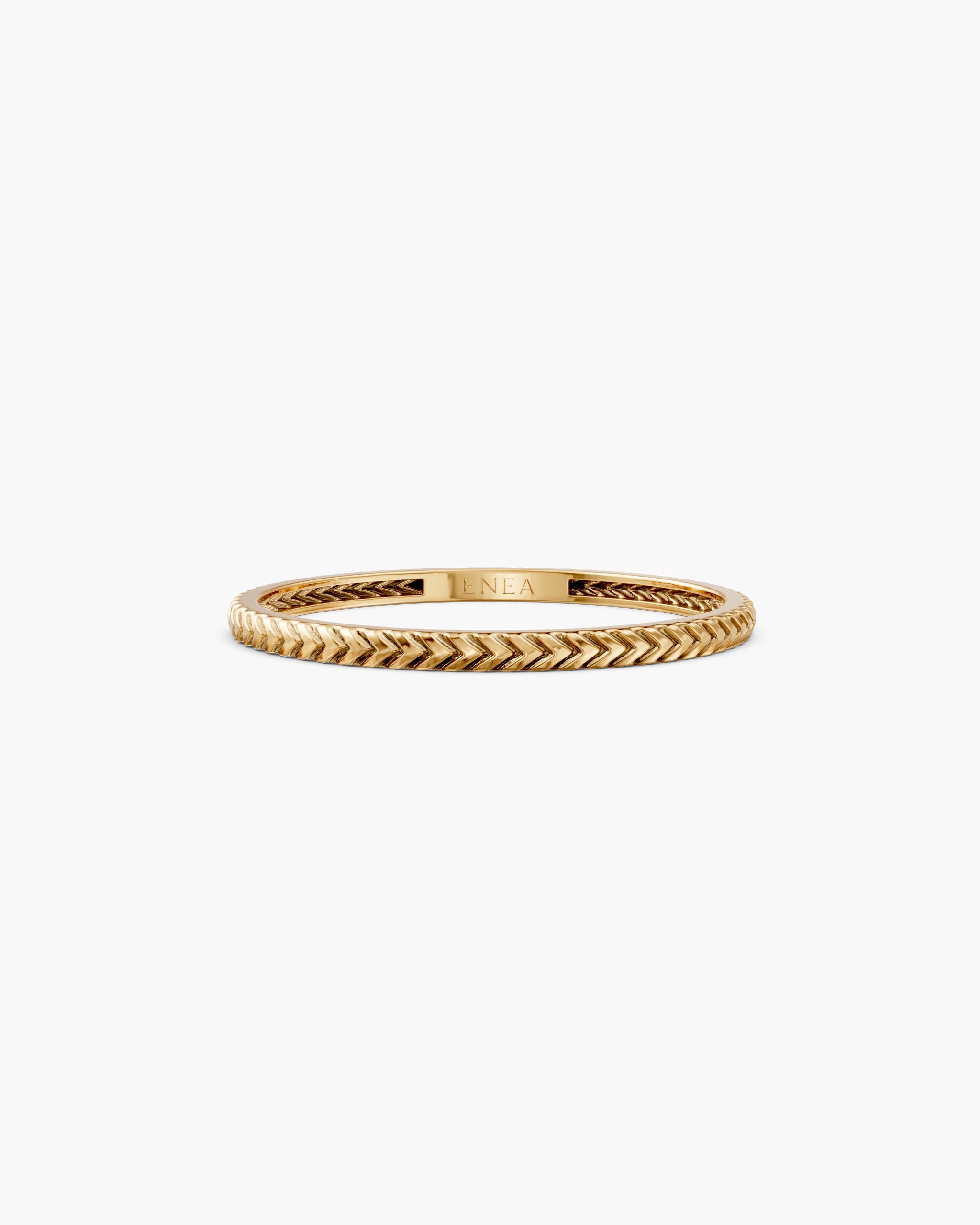 Lefkandi Chevron Ring in 14k yellow gold, Fine 1.3mm width, front view, ENEA Studio