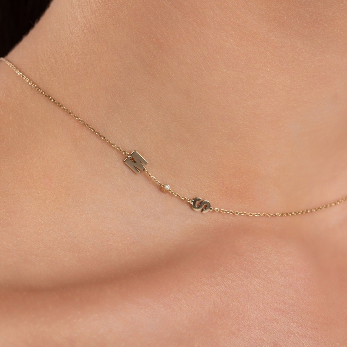Sideways Initial Necklace with Diamond - Narcissus