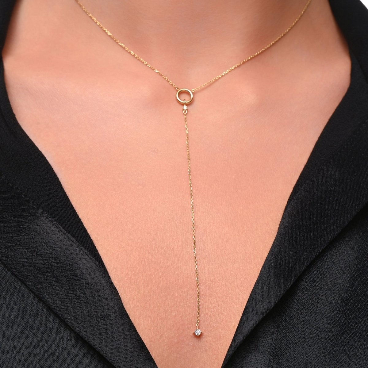 Circle Lariat Y Necklace with Diamonds - Narcissus