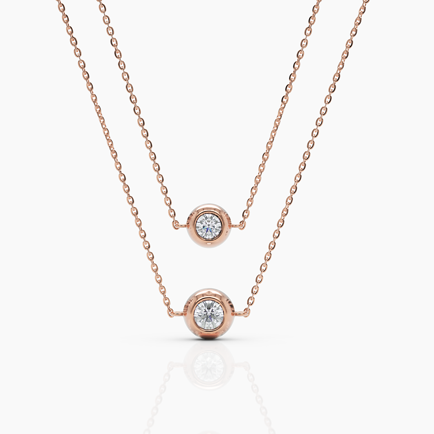 Two-Sided Diamond Bezel Solitaire Necklace - Rose Gold