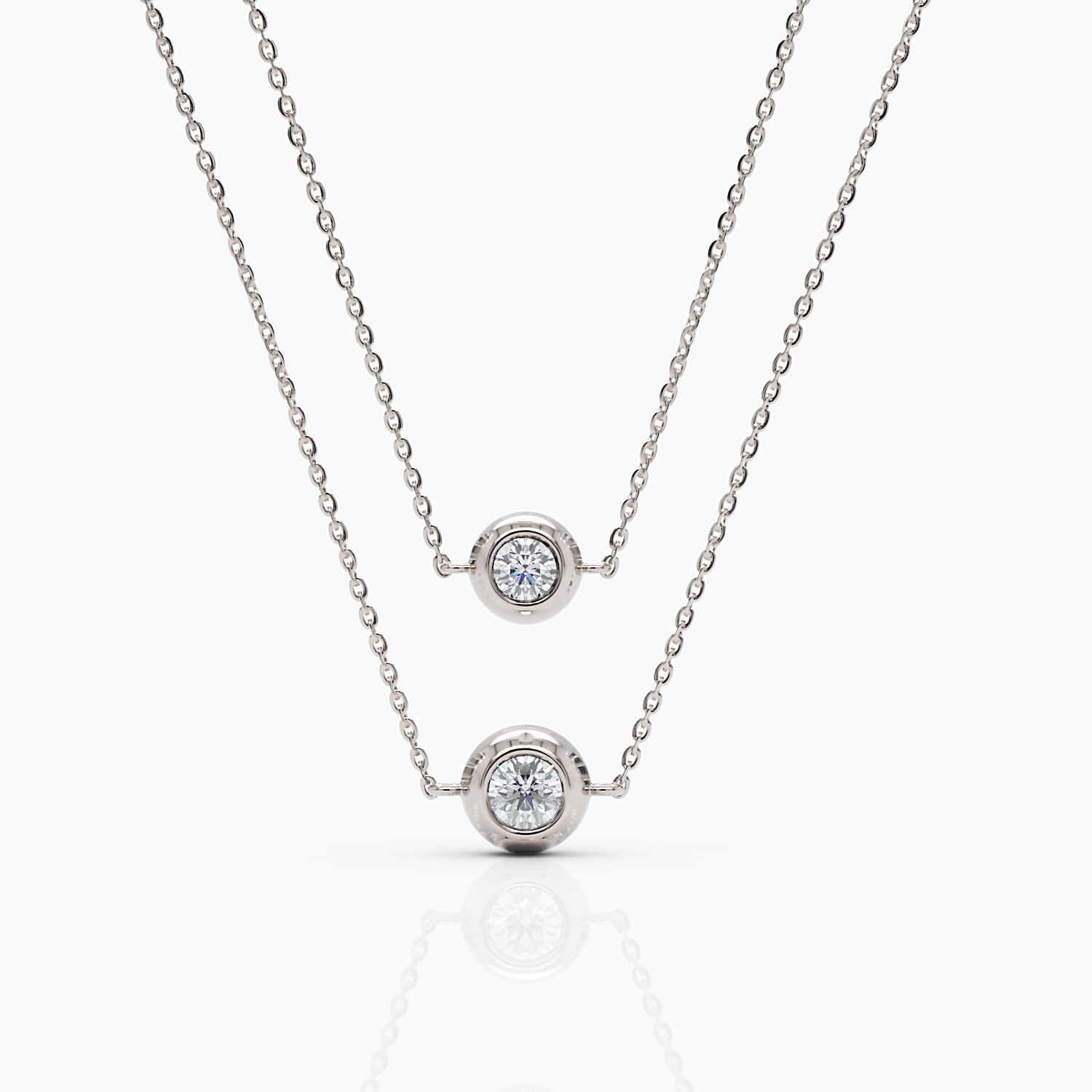 Two-Sided Diamond Bezel Solitaire Necklace - White Gold