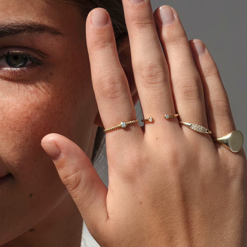 Beaded Minimalist Diamond Ring - Narcissus