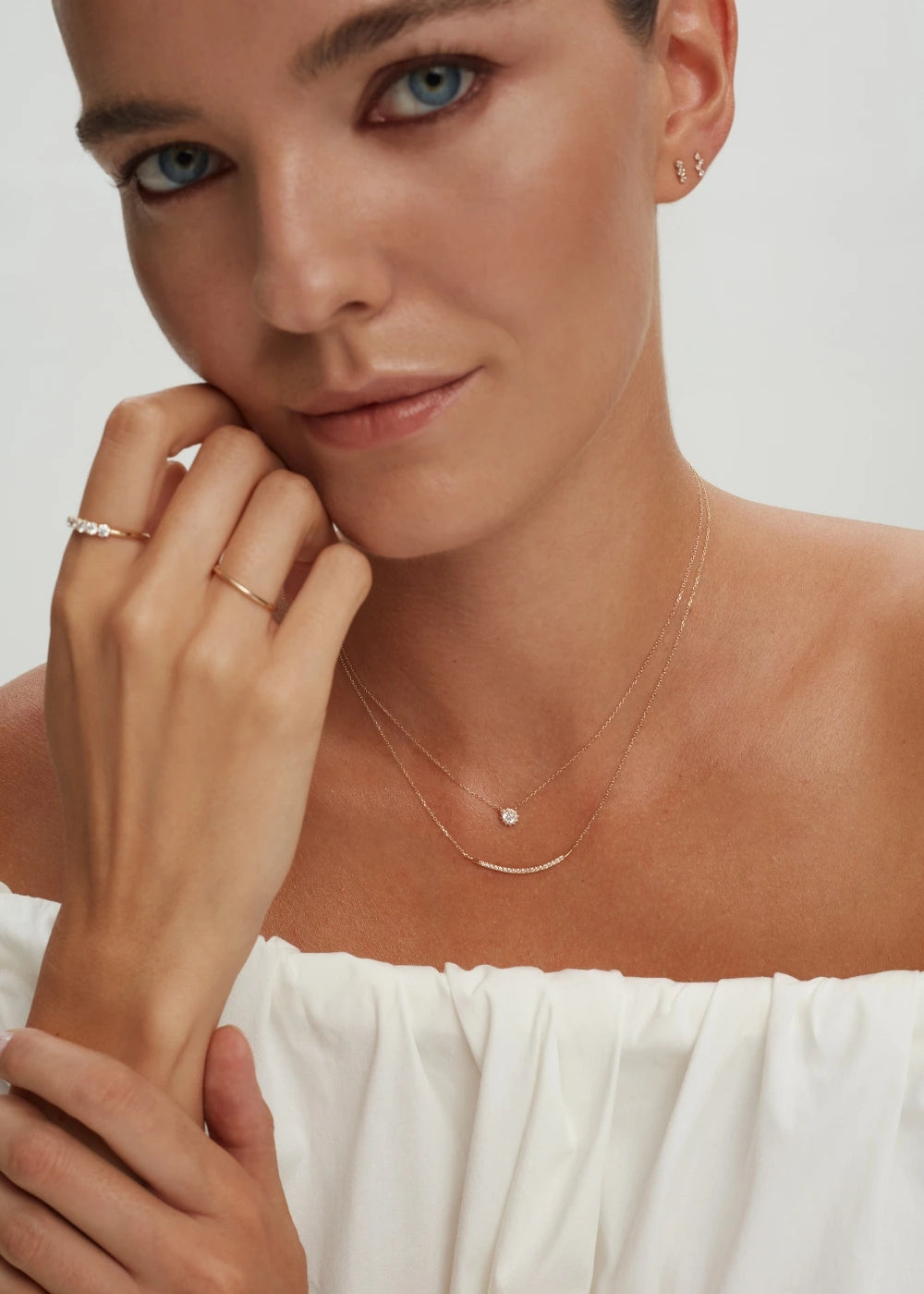 Curved Bar Diamond Necklace - Rose Gold