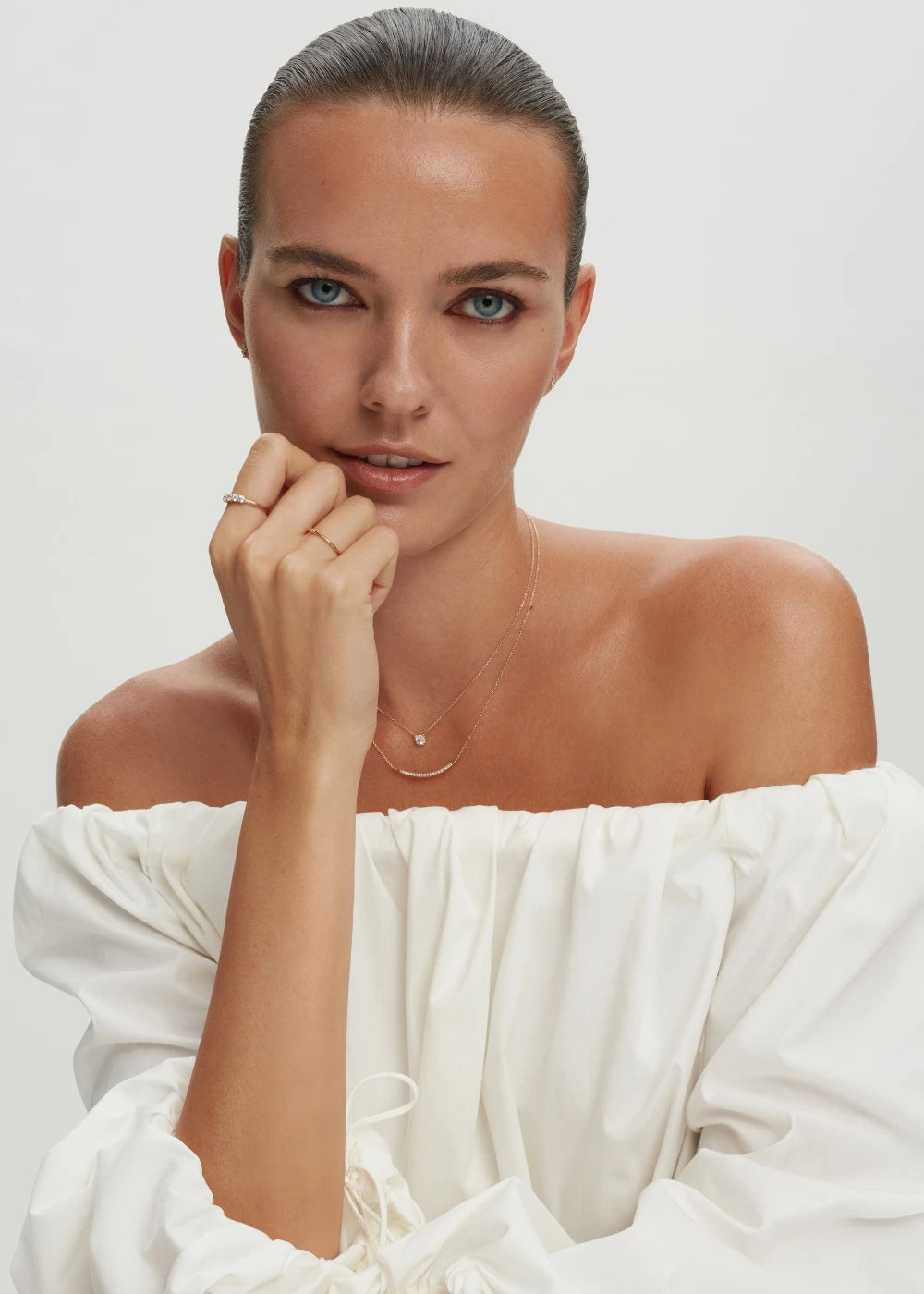 Curved Bar Diamond Necklace - White Gold
