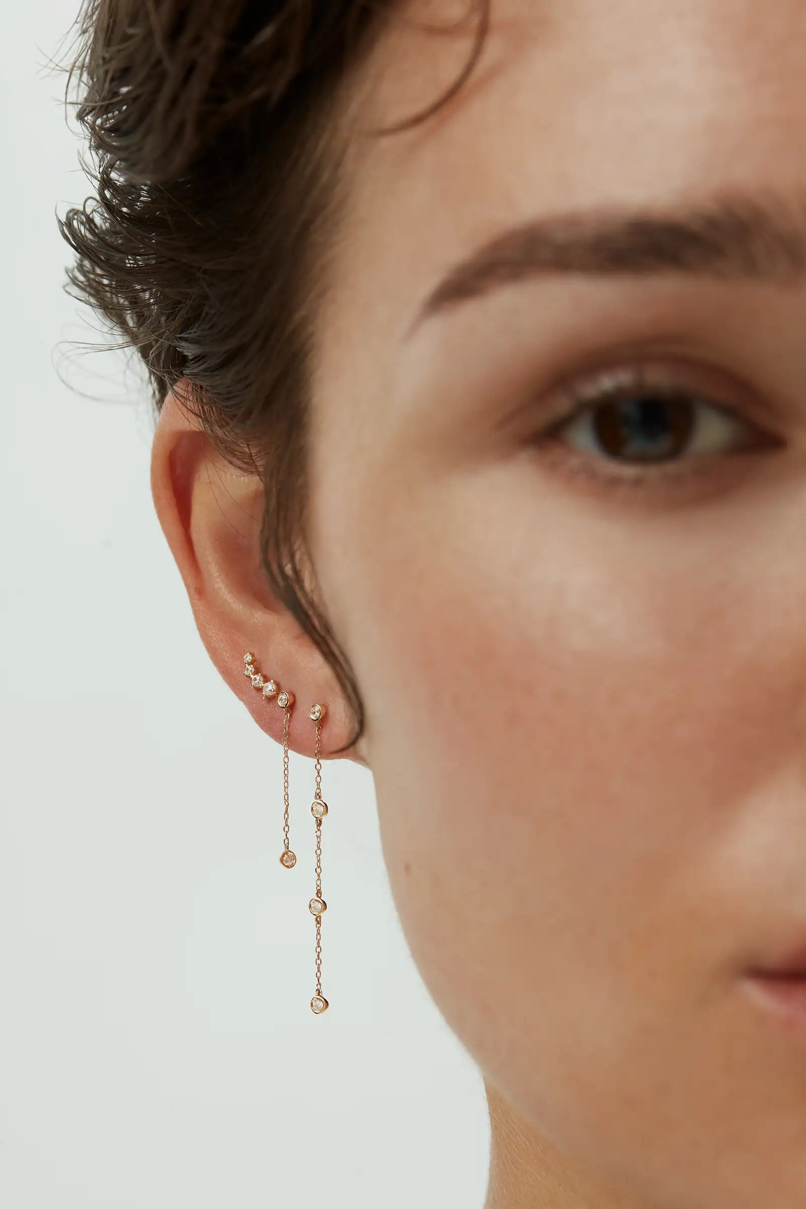 Diamond Drop Station Earrings - White Gold