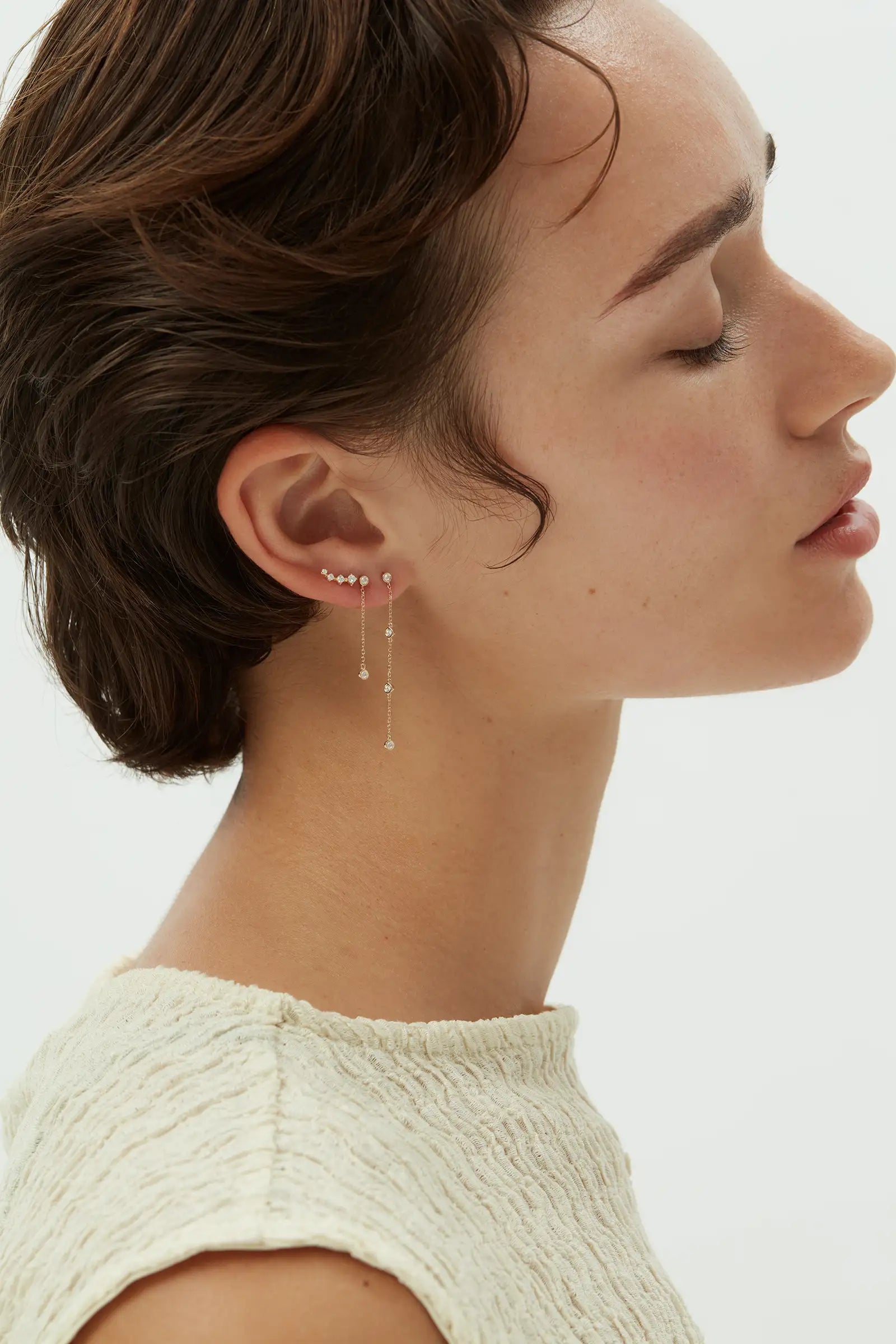 Diamond Drop Station Earrings - White Gold