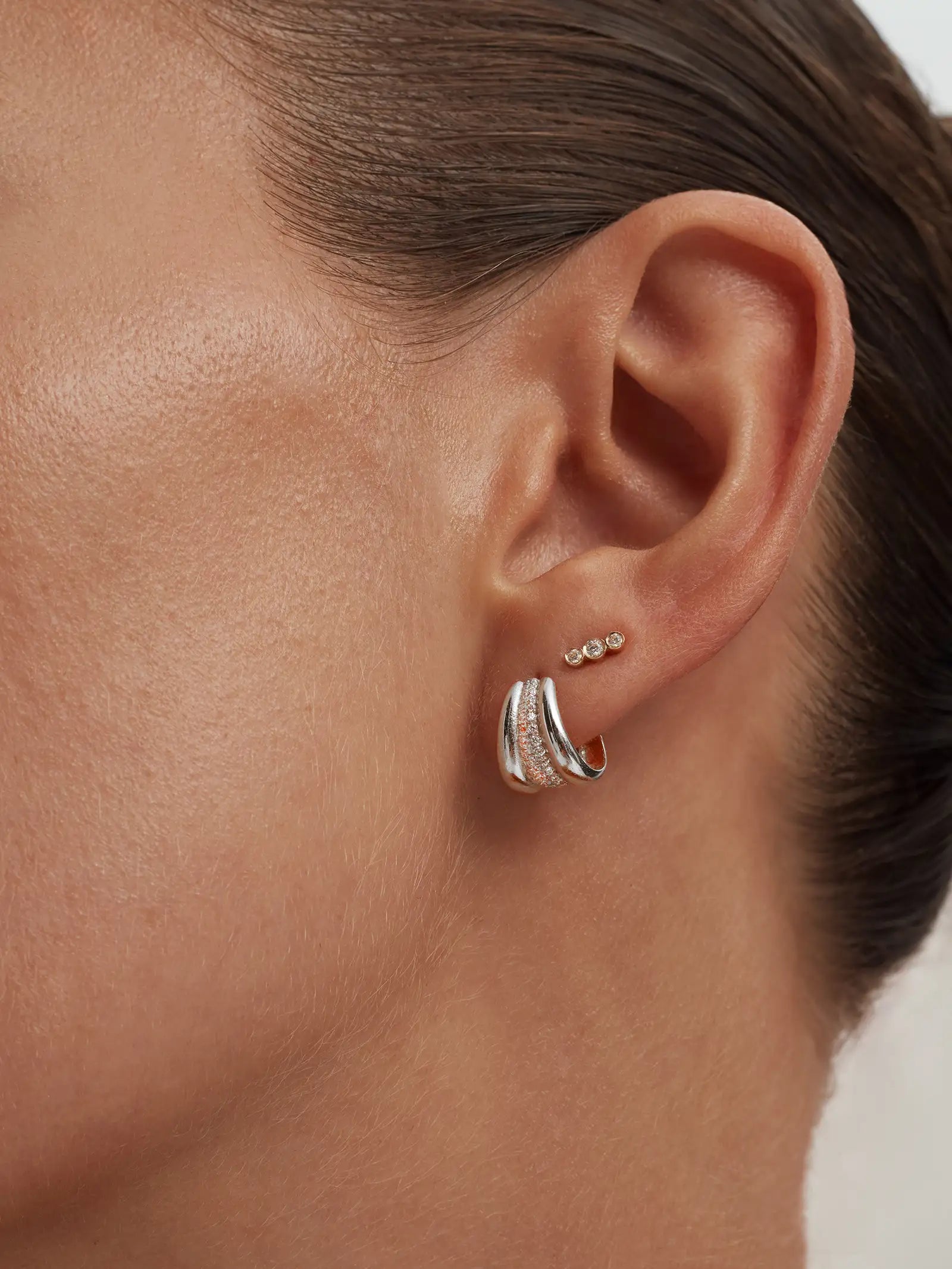 Halo Arc Earrings - White Gold