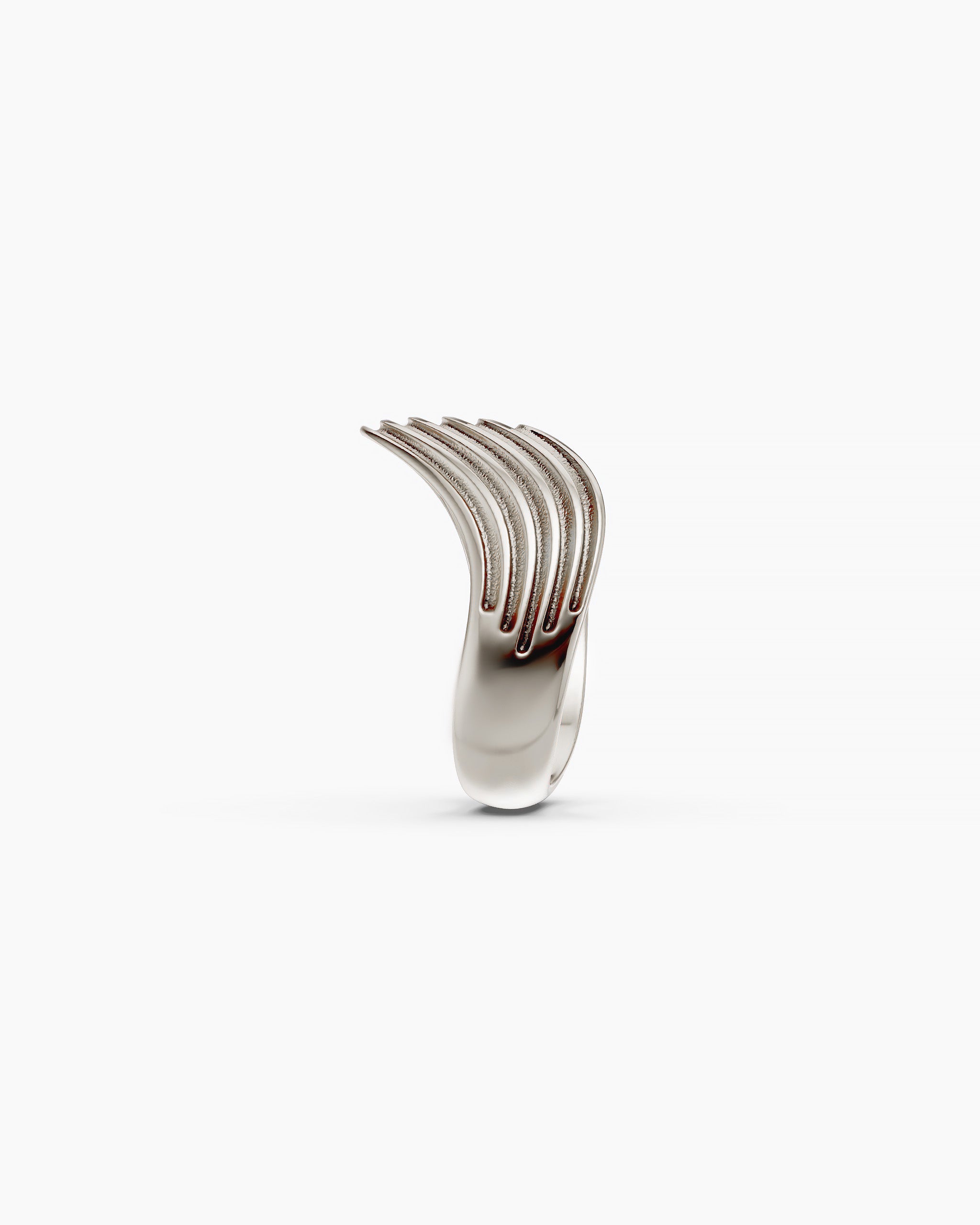 Profile view of the Kion III Ribbed Wave Ring in sterling silver by ENEA