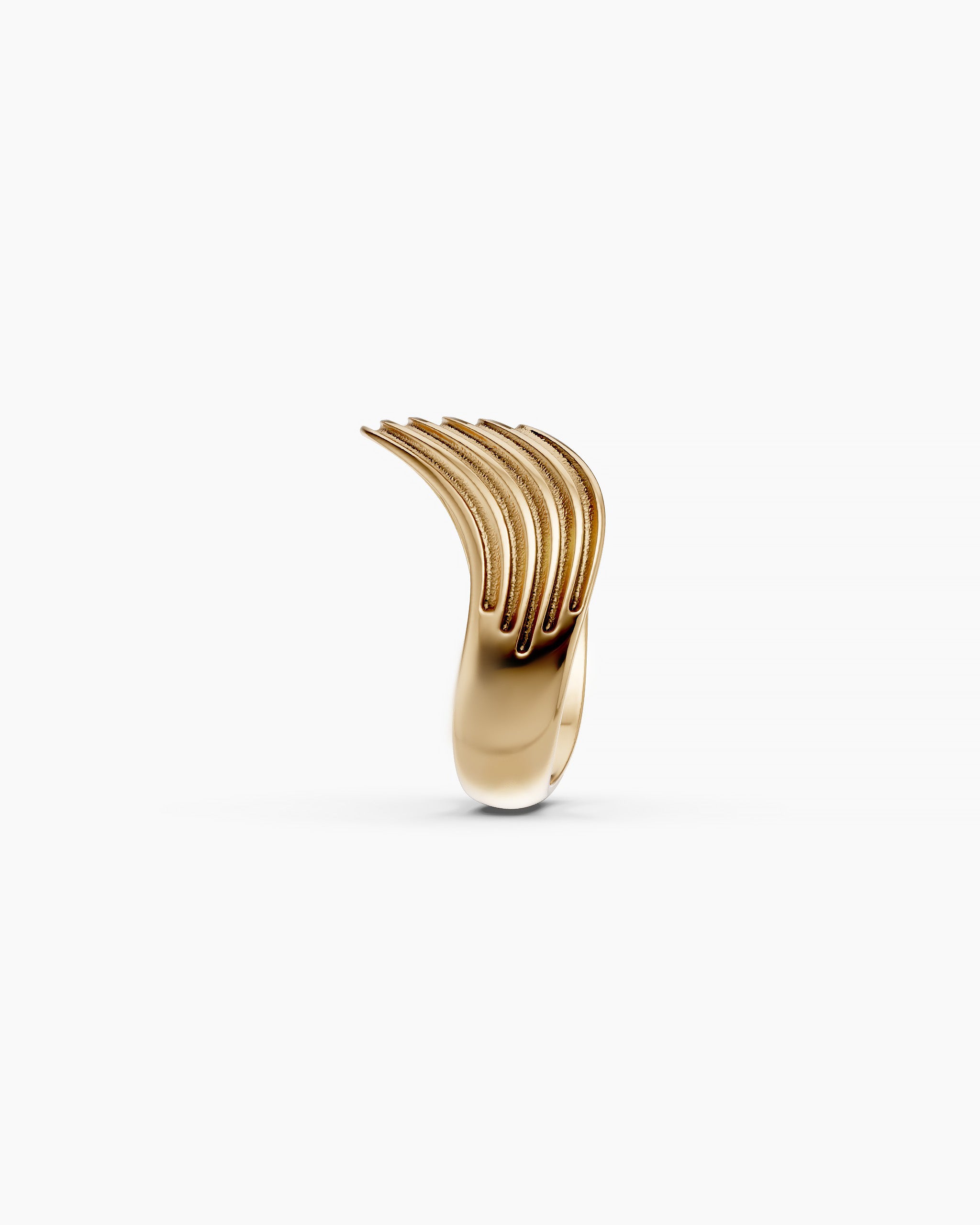 Profile view of the Kion III Ribbed Wave Ring in solid yellow gold by ENEA