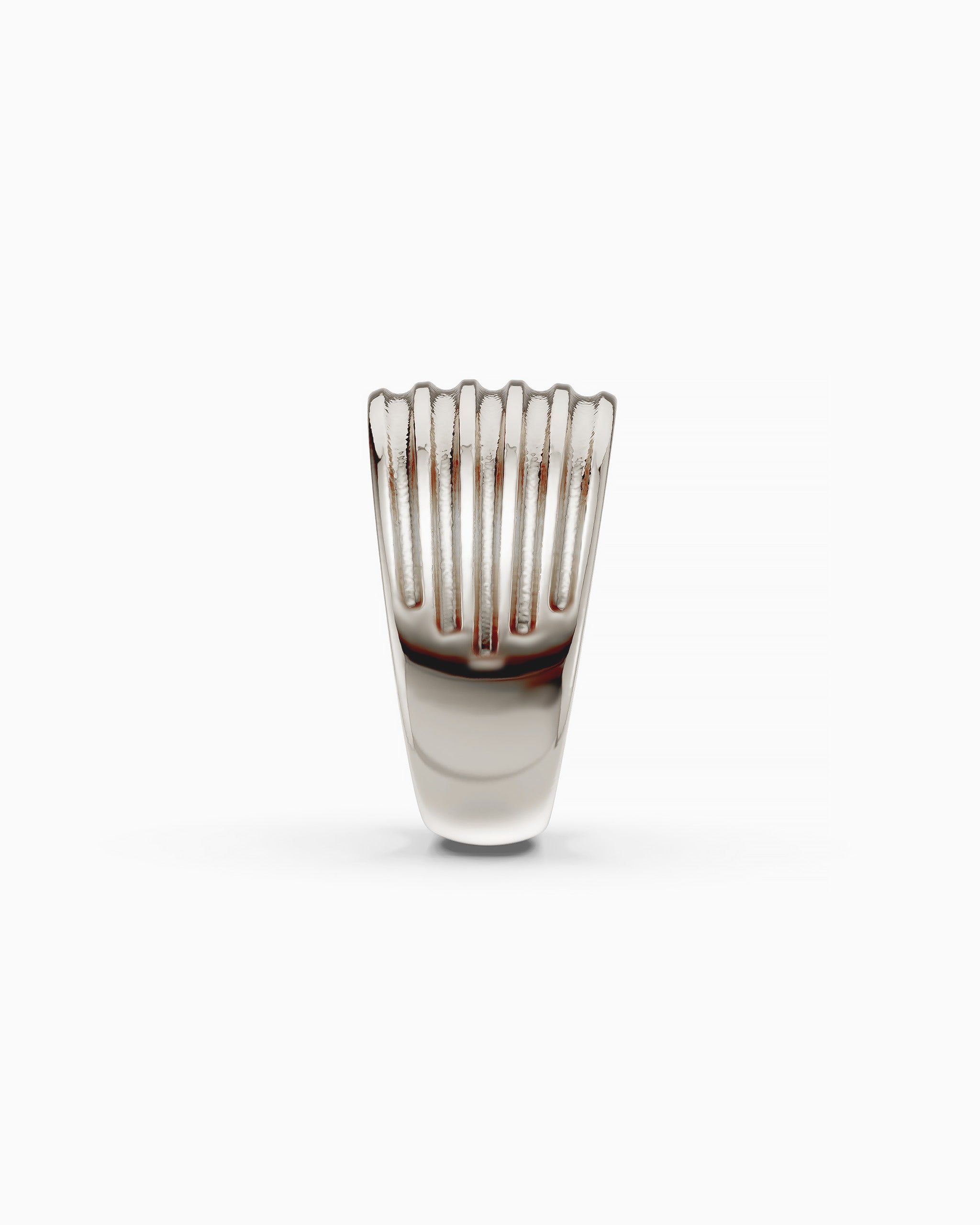Profile view of the Kion II Ribbed Band Ring in sterling silver by ENEA