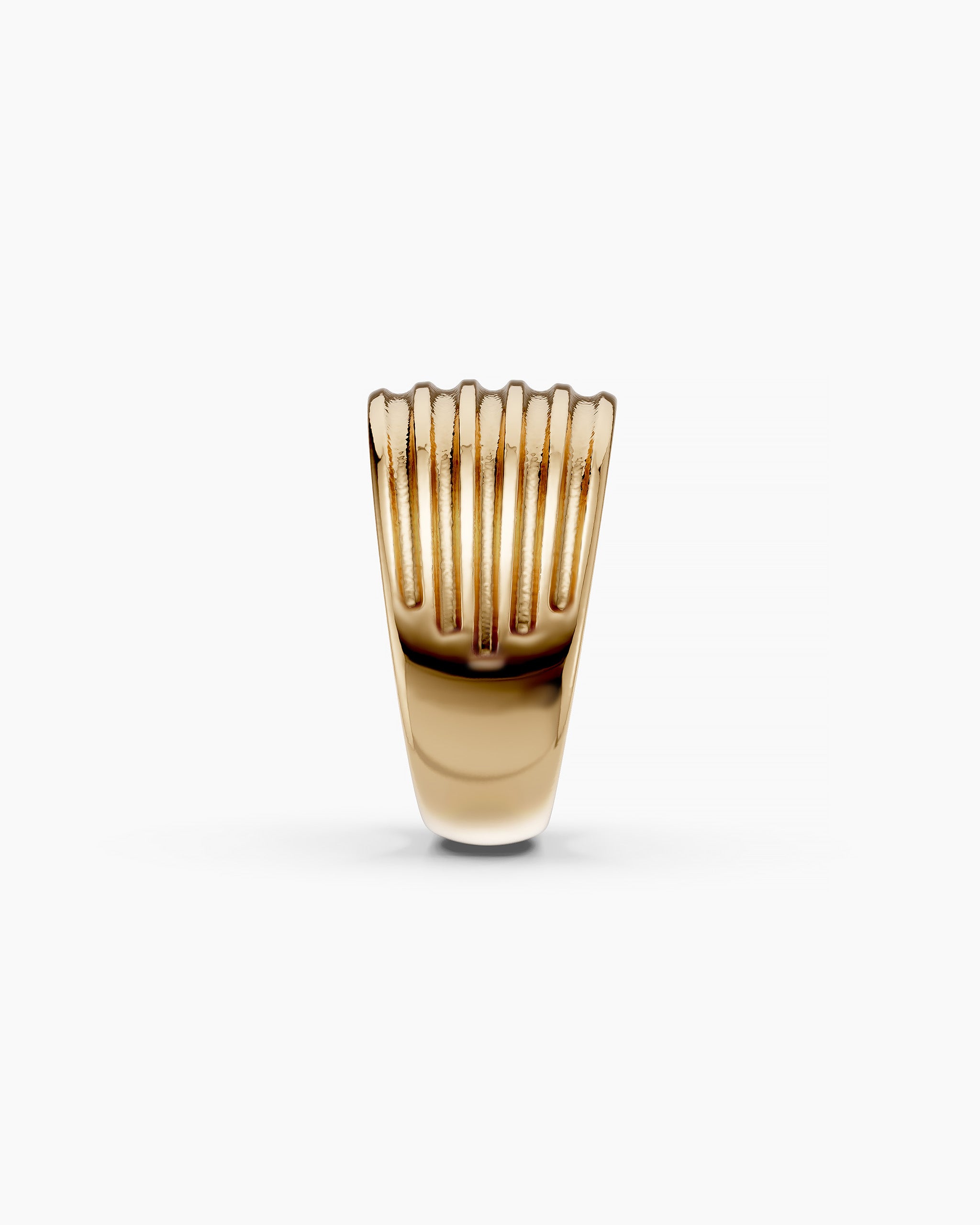 Profile view of the Kion II Ribbed Band Ring in solid yellow gold by ENEA