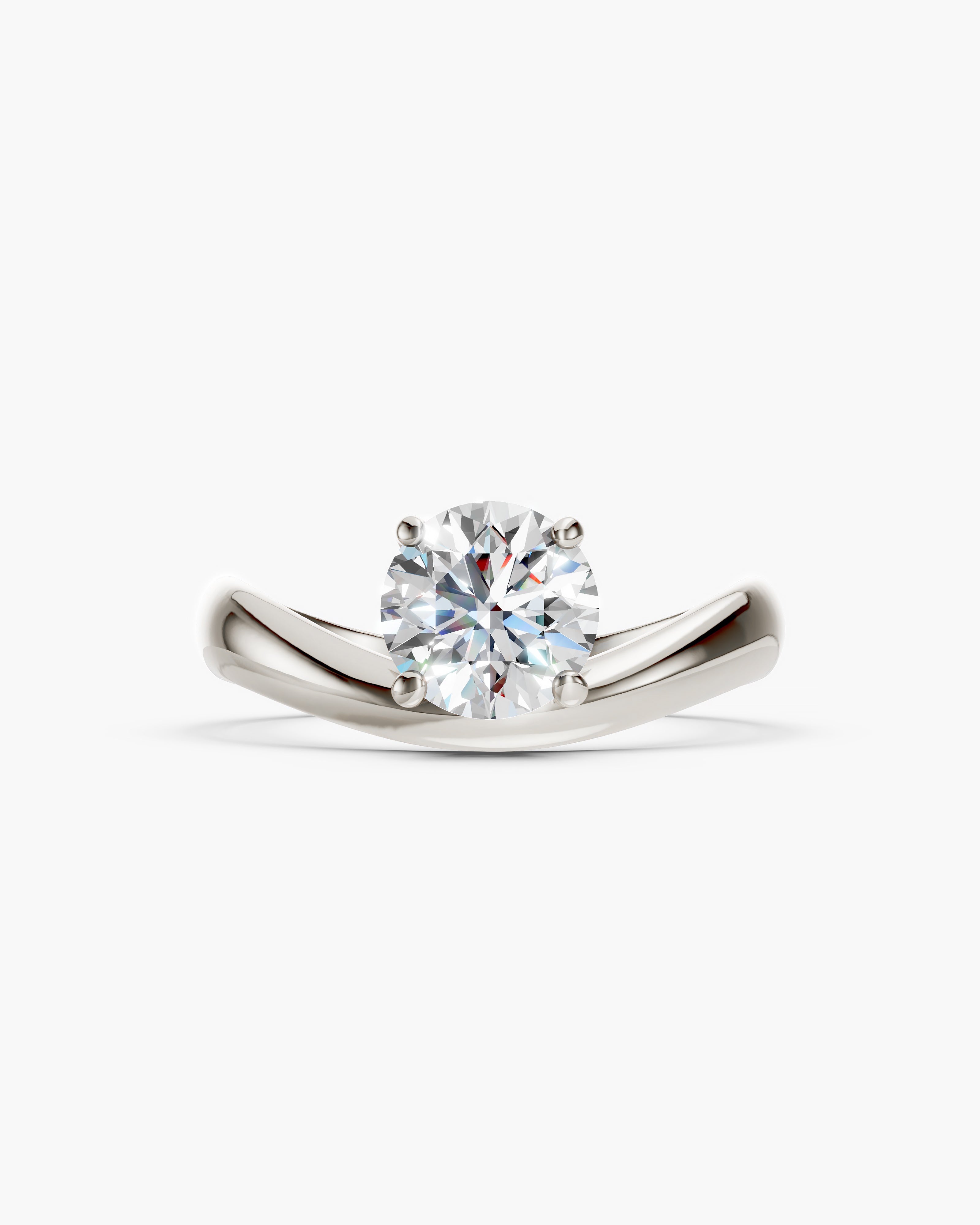 solid white gold kyma solitaire band ring with wave design front view