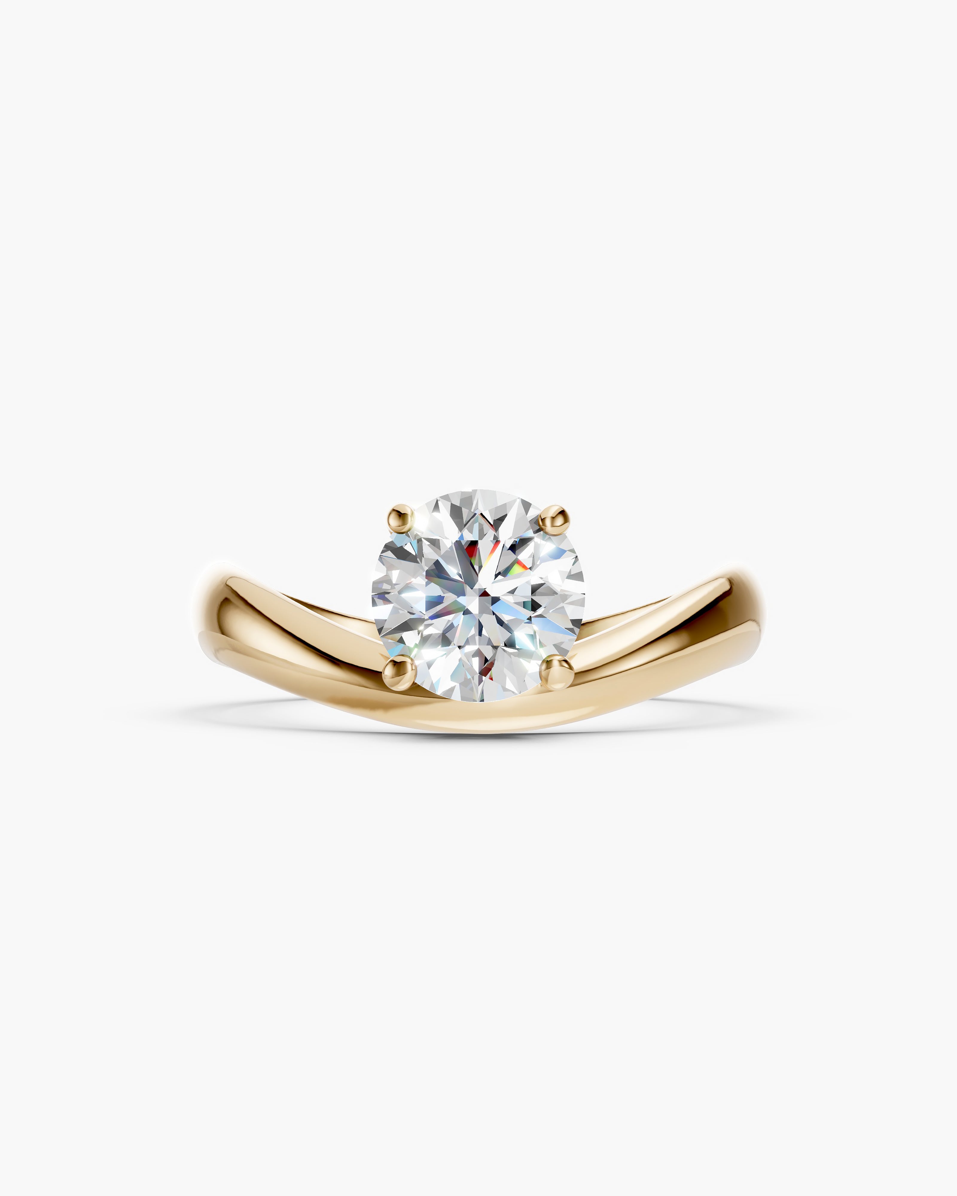 solid yellow gold kyma solitaire band ring with wave design front view