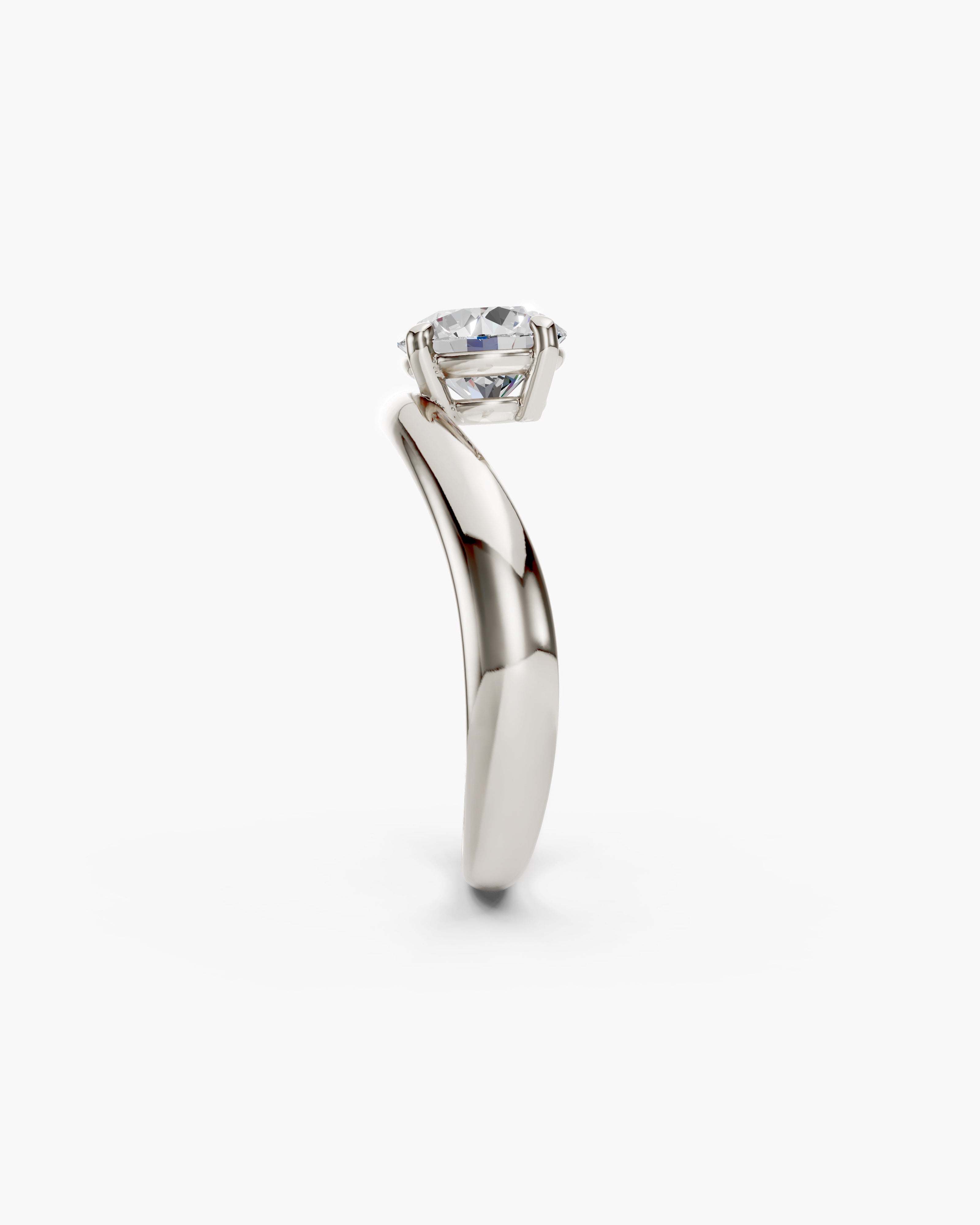 solid white gold kyma solitaire band ring with wave design side view