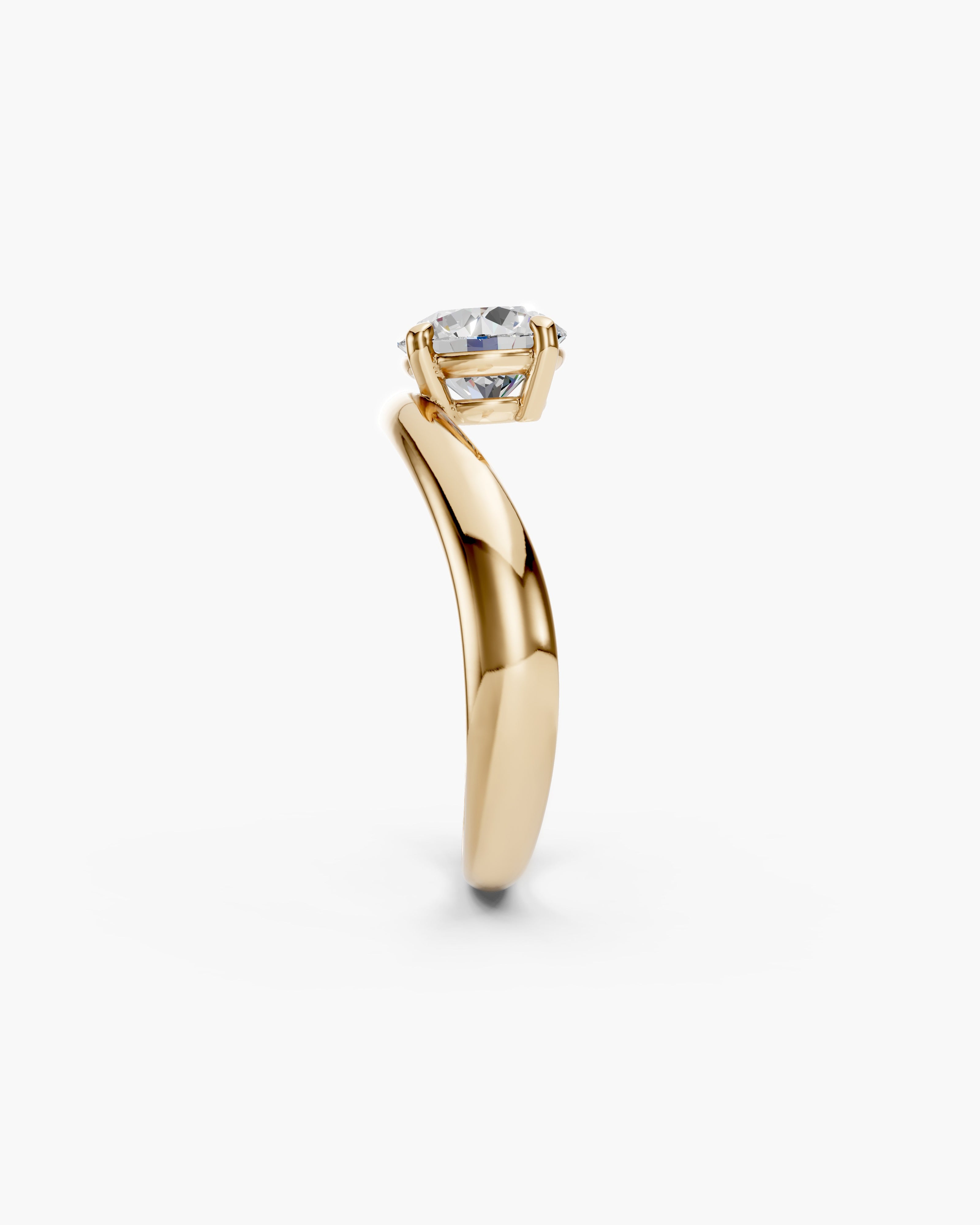 solid yellow gold kyma solitaire band ring with wave design side view