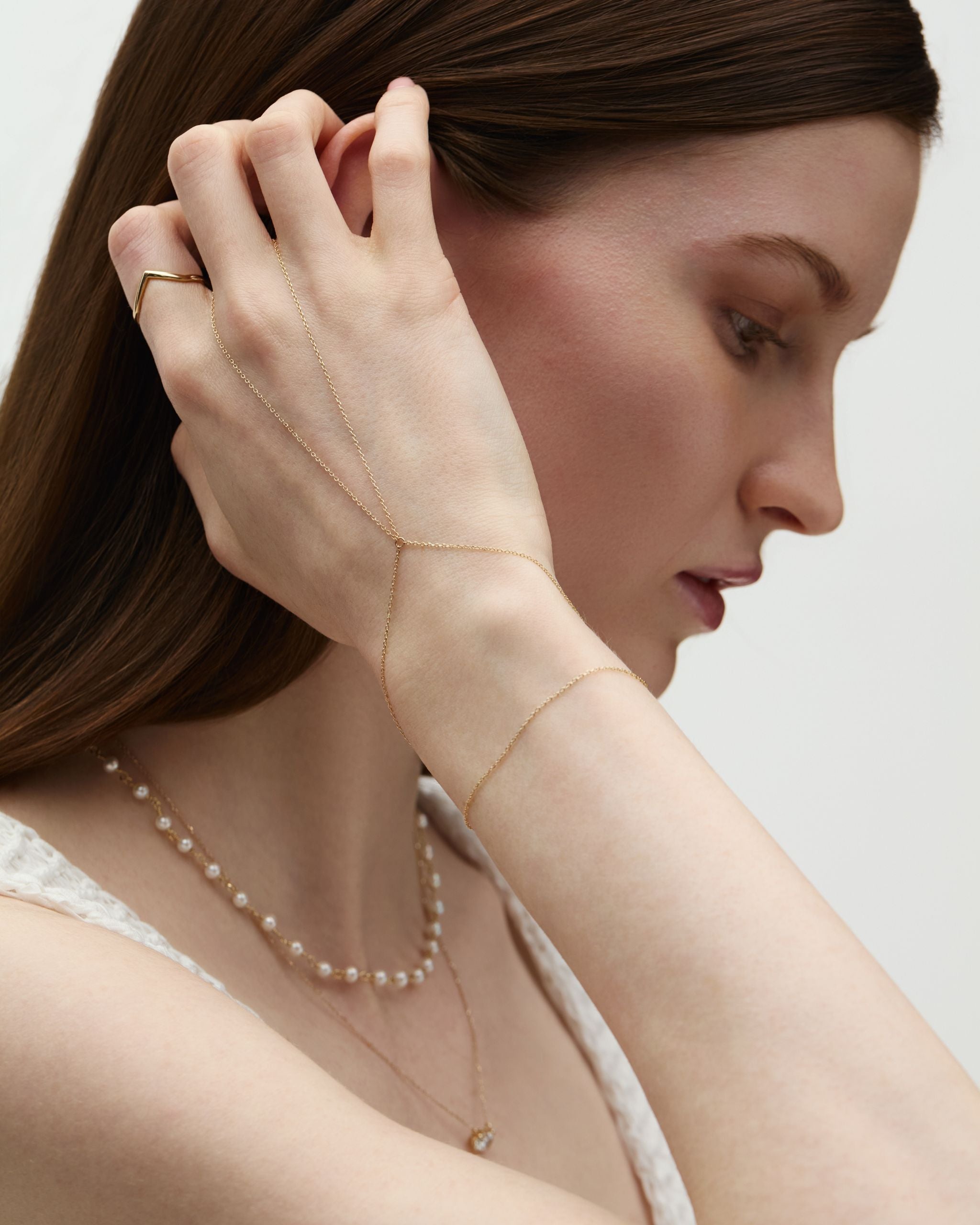 Lien Ring Chain Gold Bracelet - White Gold