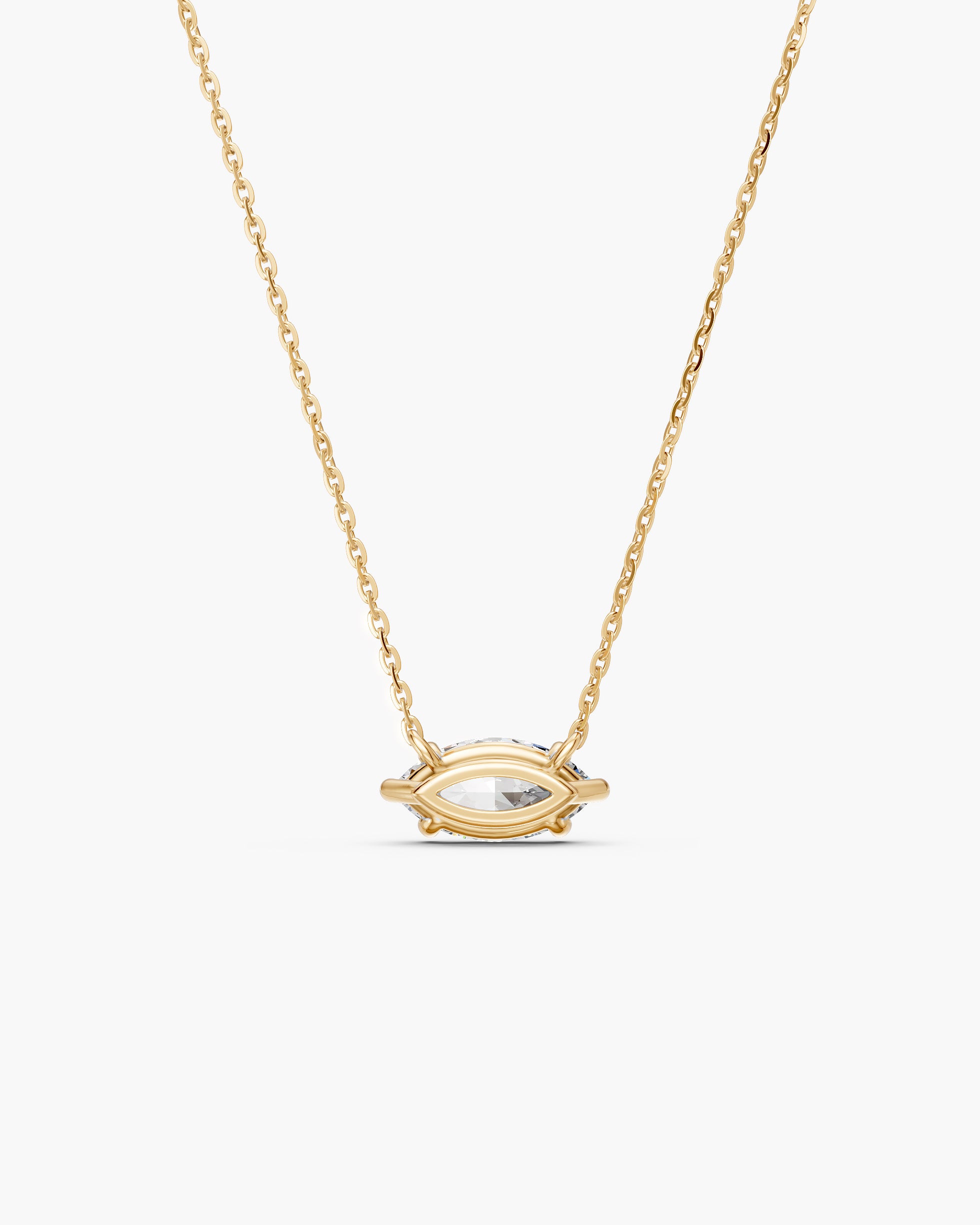 Back of the marquise diamond pendant setting in 14k yellow gold, ENEA Studio