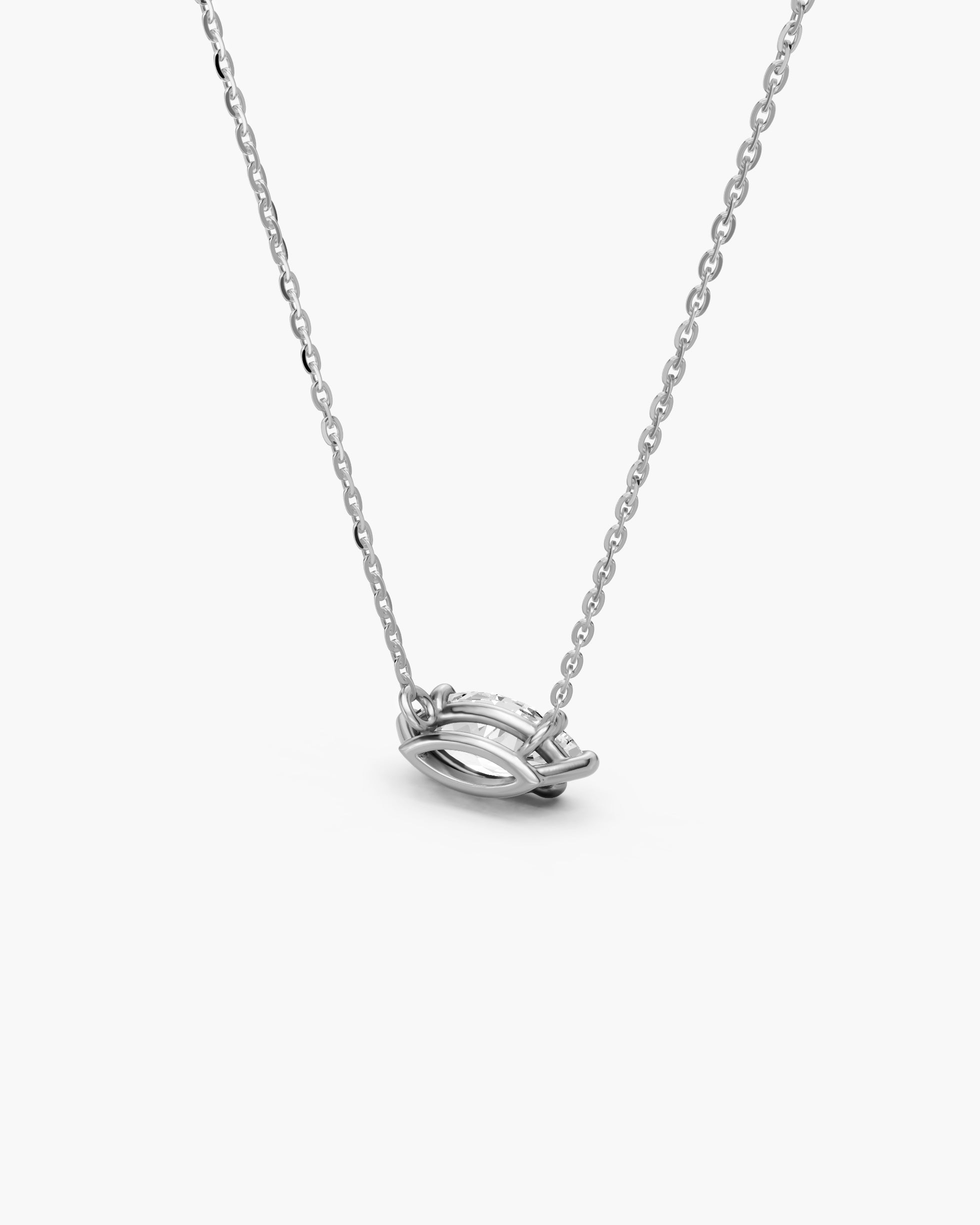 Side view of the four claw marquise setting in 14k white gold, ENEA Studio