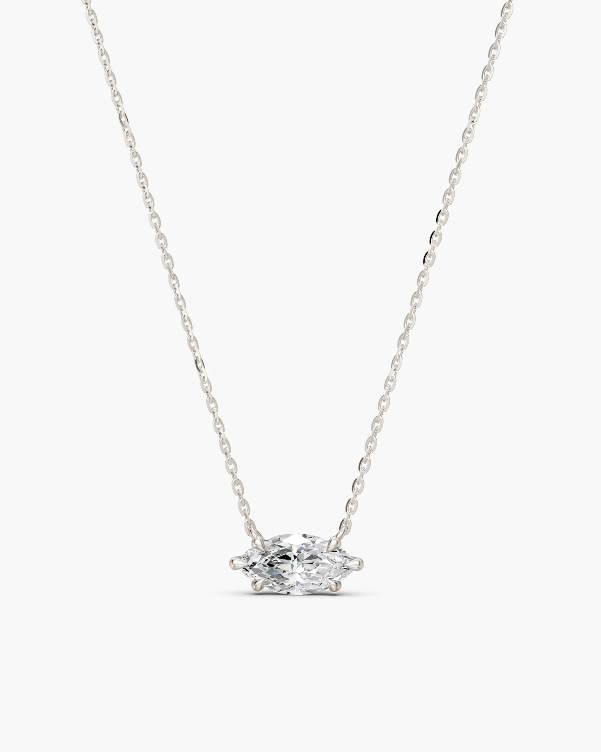 East west marquise diamond solitaire necklace in 14k white gold, ENEA Studio