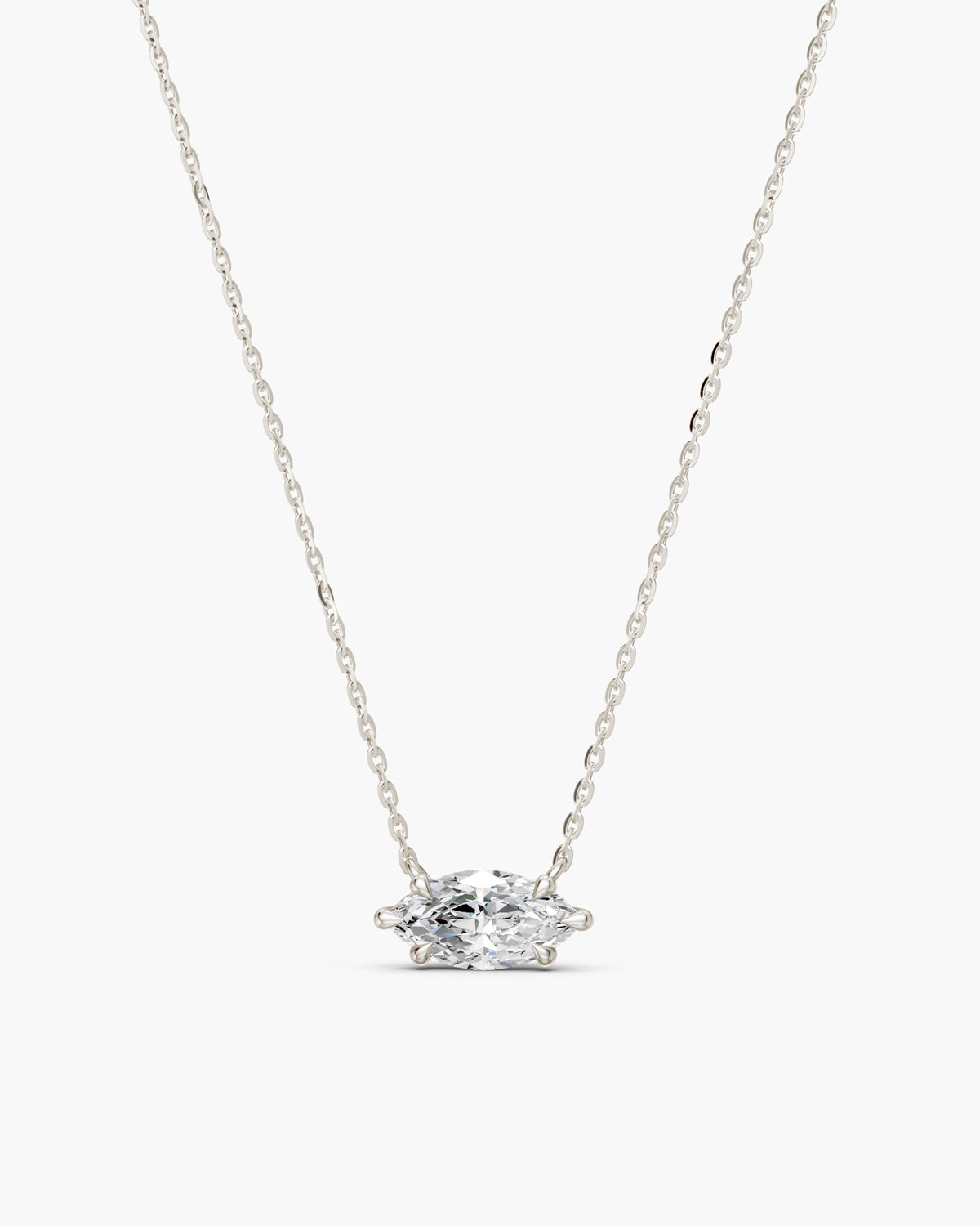 East west marquise diamond solitaire necklace in 14k white gold, ENEA Studio
