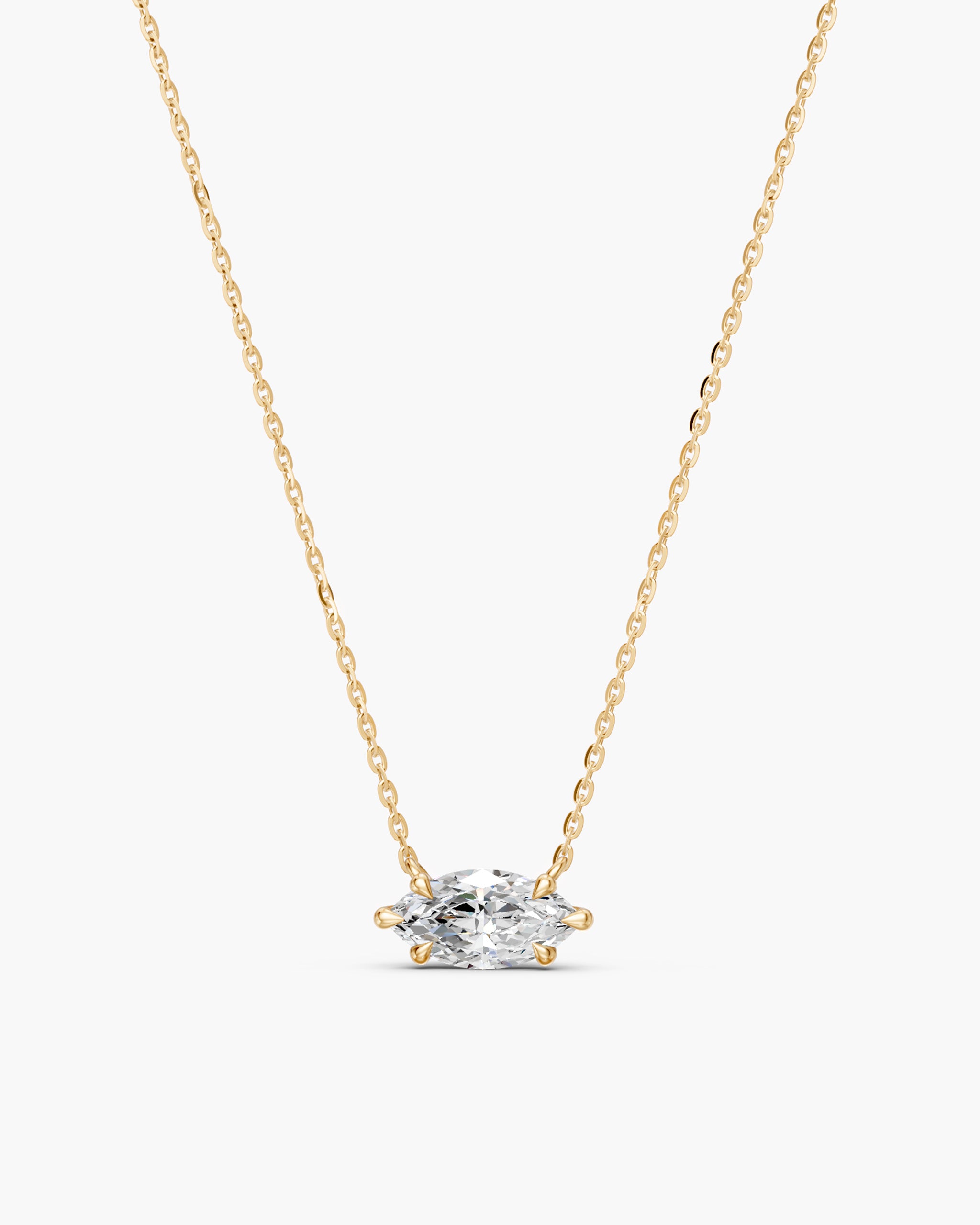 East west marquise diamond solitaire necklace in 14k yellow gold, ENEA Studio