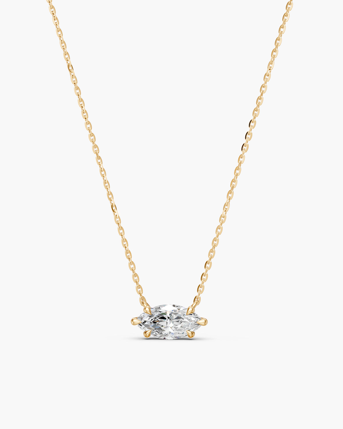 East west marquise diamond solitaire necklace in 14k yellow gold, ENEA Studio
