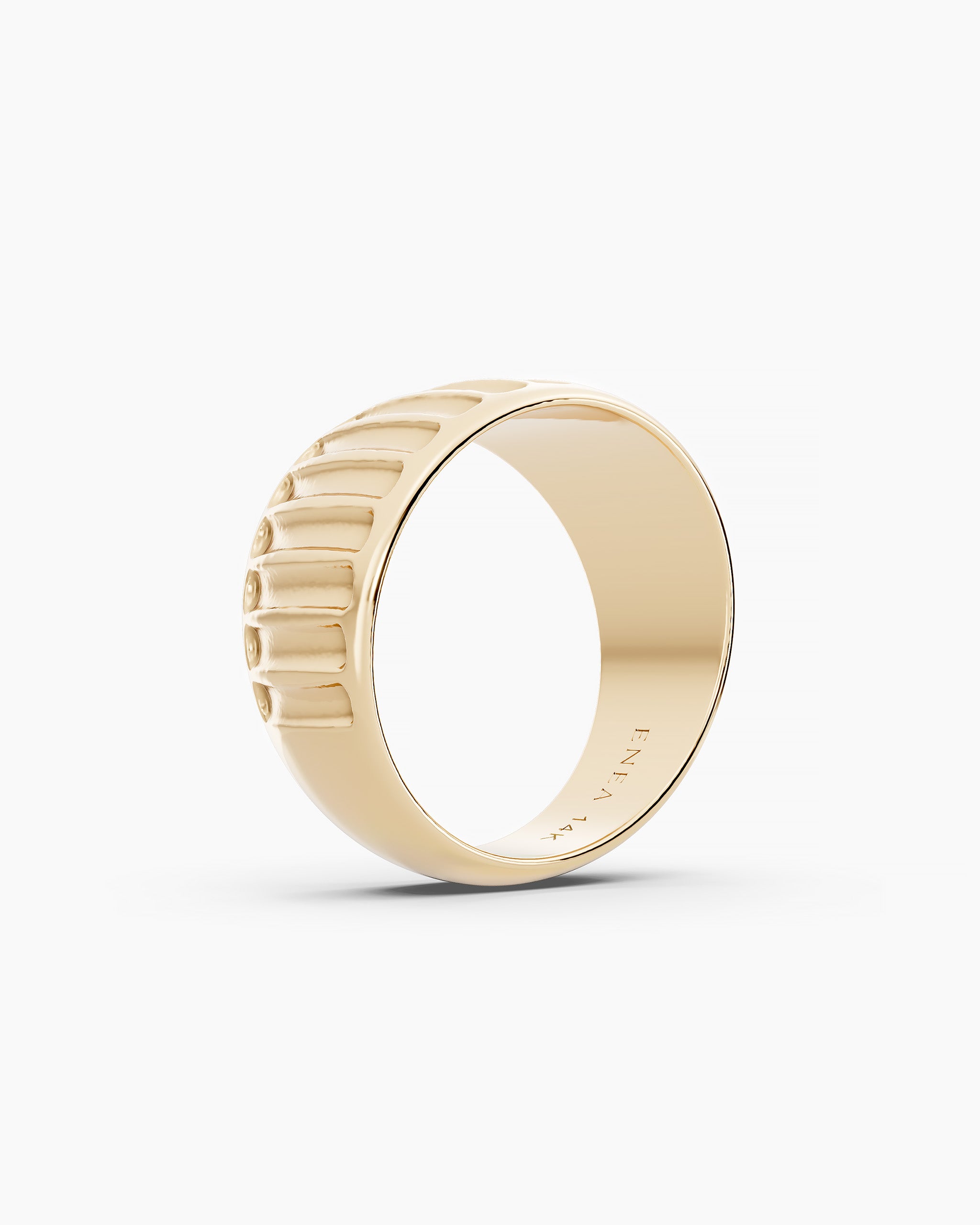 Back view of the Kion Ribbed Dome Ring crafted in solid yellow gold by ENEA Studio